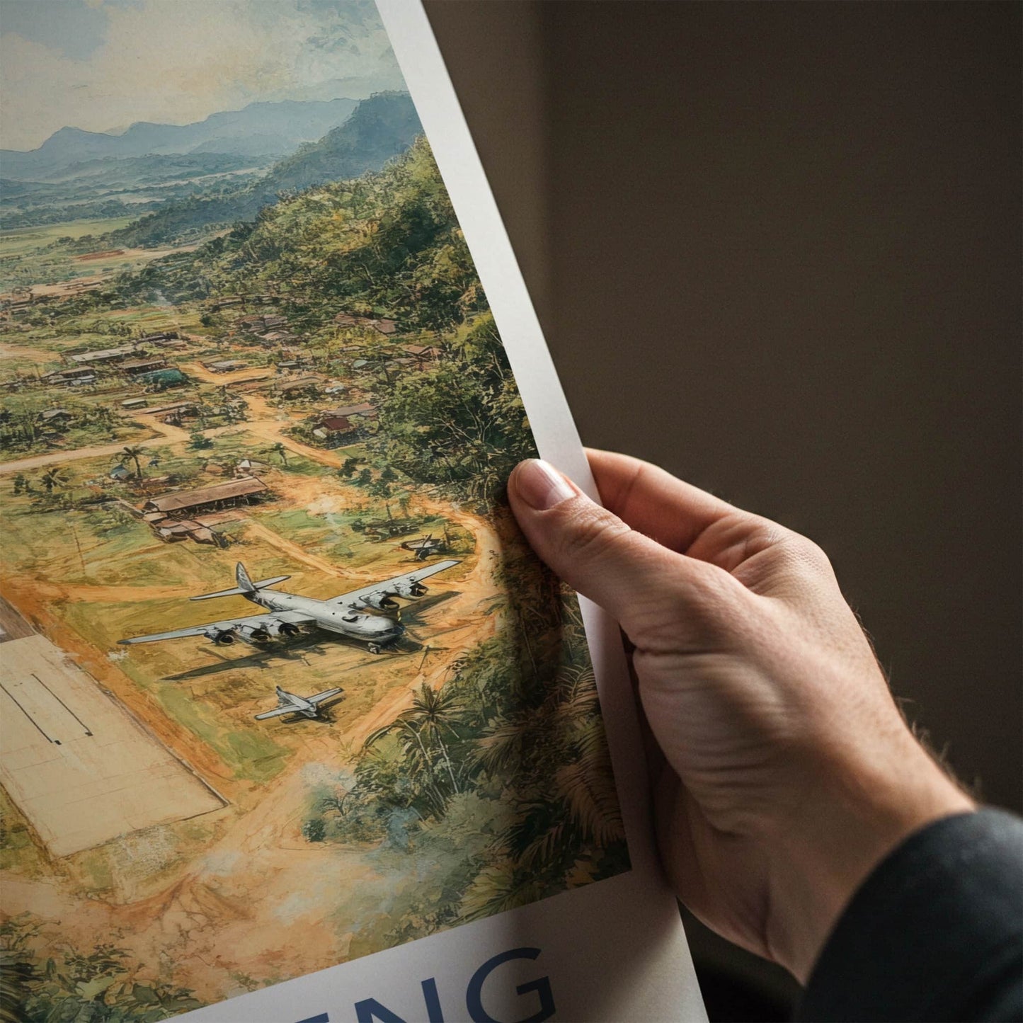 LONG TIENG Poster - Laos Travel Art - Jungle Airfield Valley Home Decor