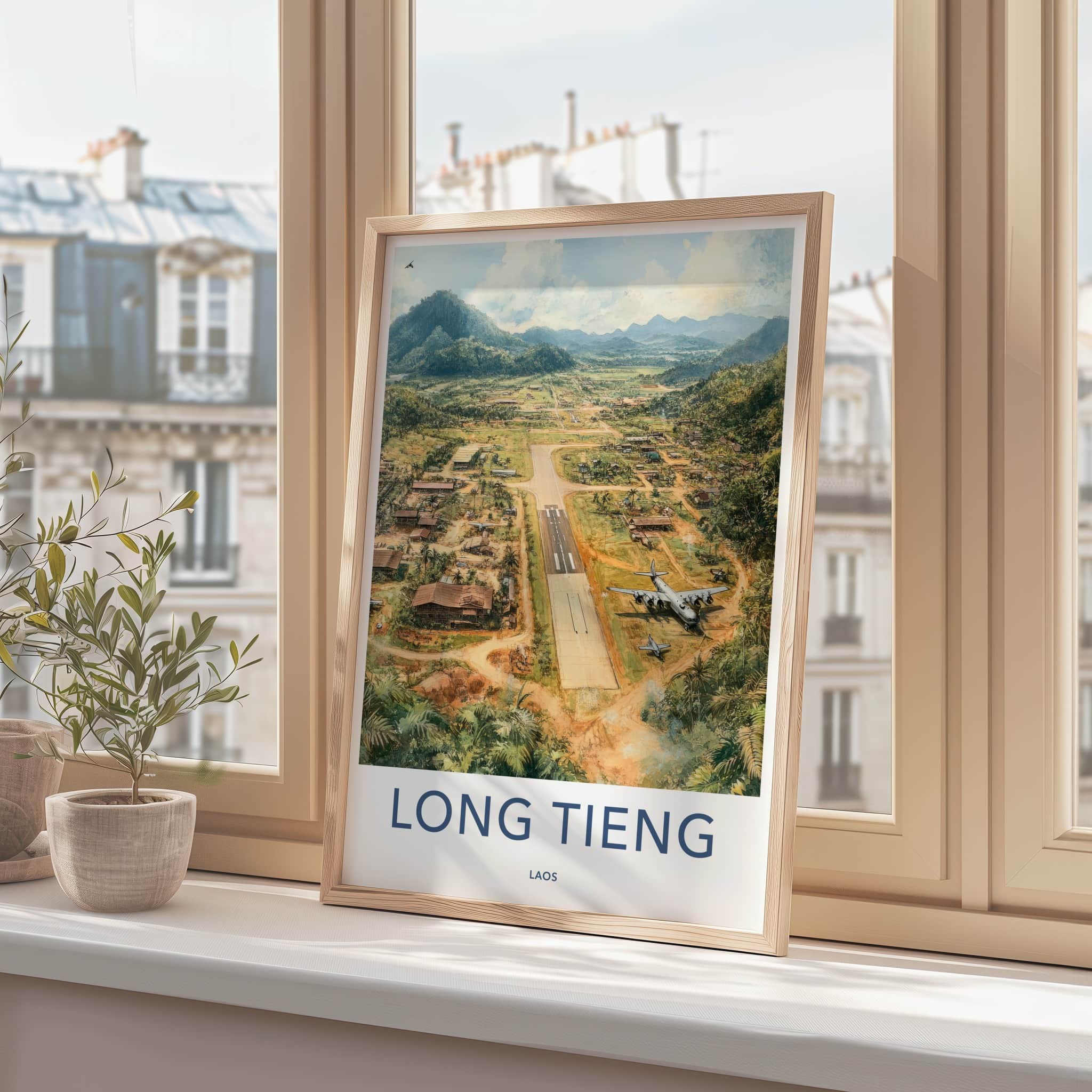 LONG TIENG Poster - Laos Travel Art - Jungle Airfield Valley Home Decor