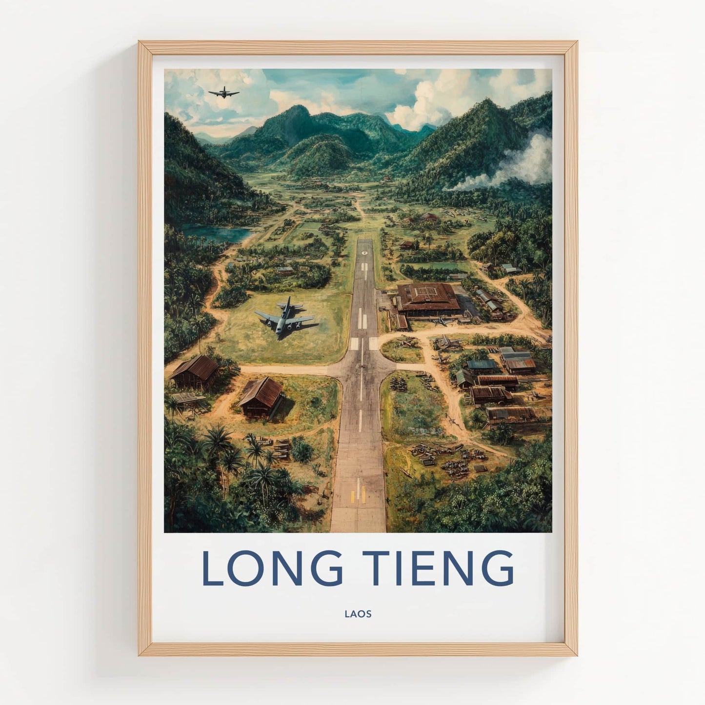 Long Tieng Poster - Laos Travel Art - Jungle Airstrip Village Home Decor
