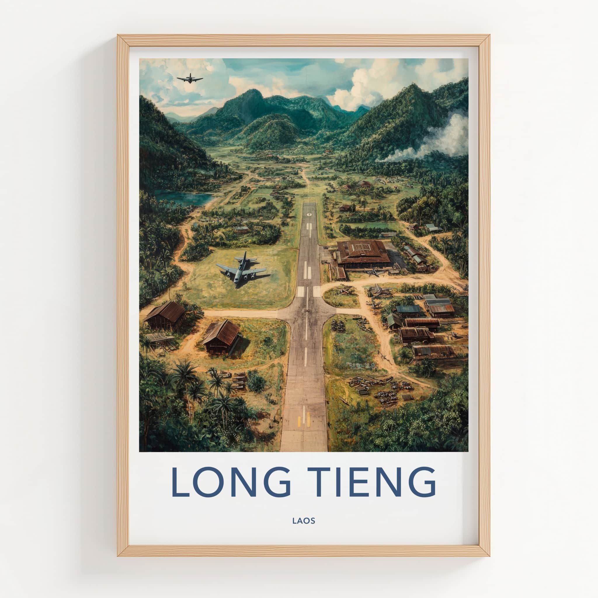 Long Tieng Poster - Laos Travel Art - Jungle Airstrip Village Home Decor