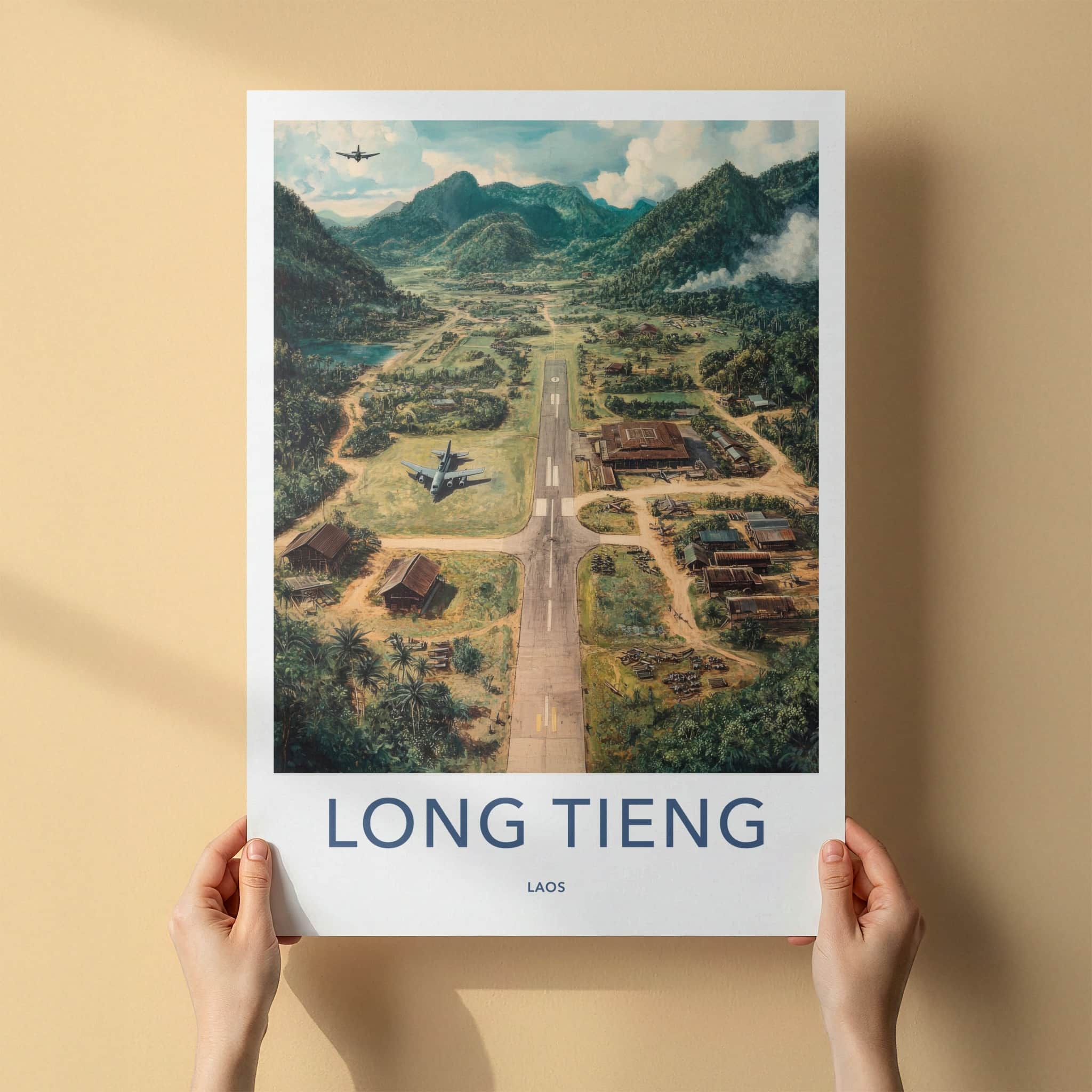 Long Tieng Poster - Laos Travel Art - Jungle Airstrip Village Home Decor