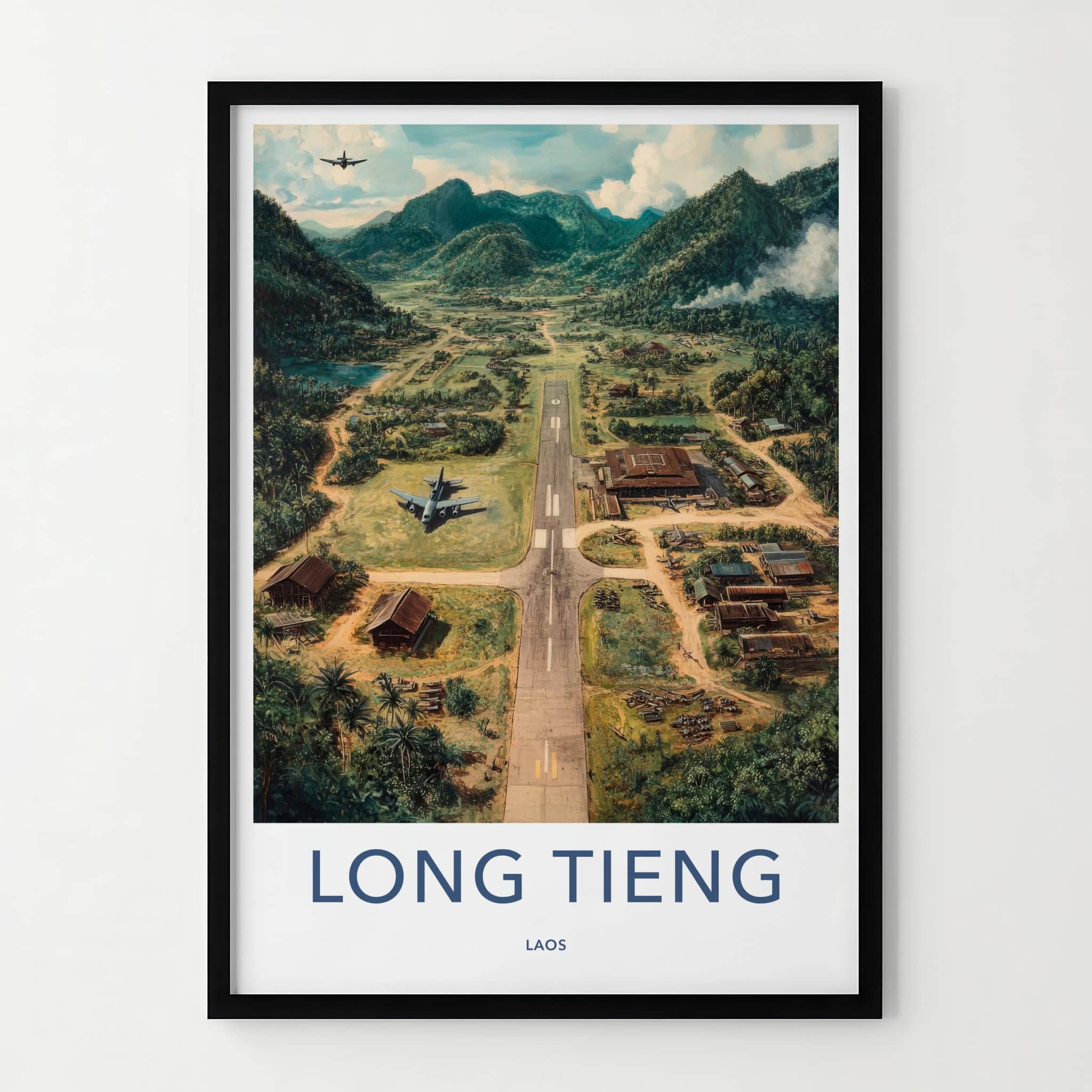 Long Tieng Poster - Laos Travel Art - Jungle Airstrip Village Home Decor