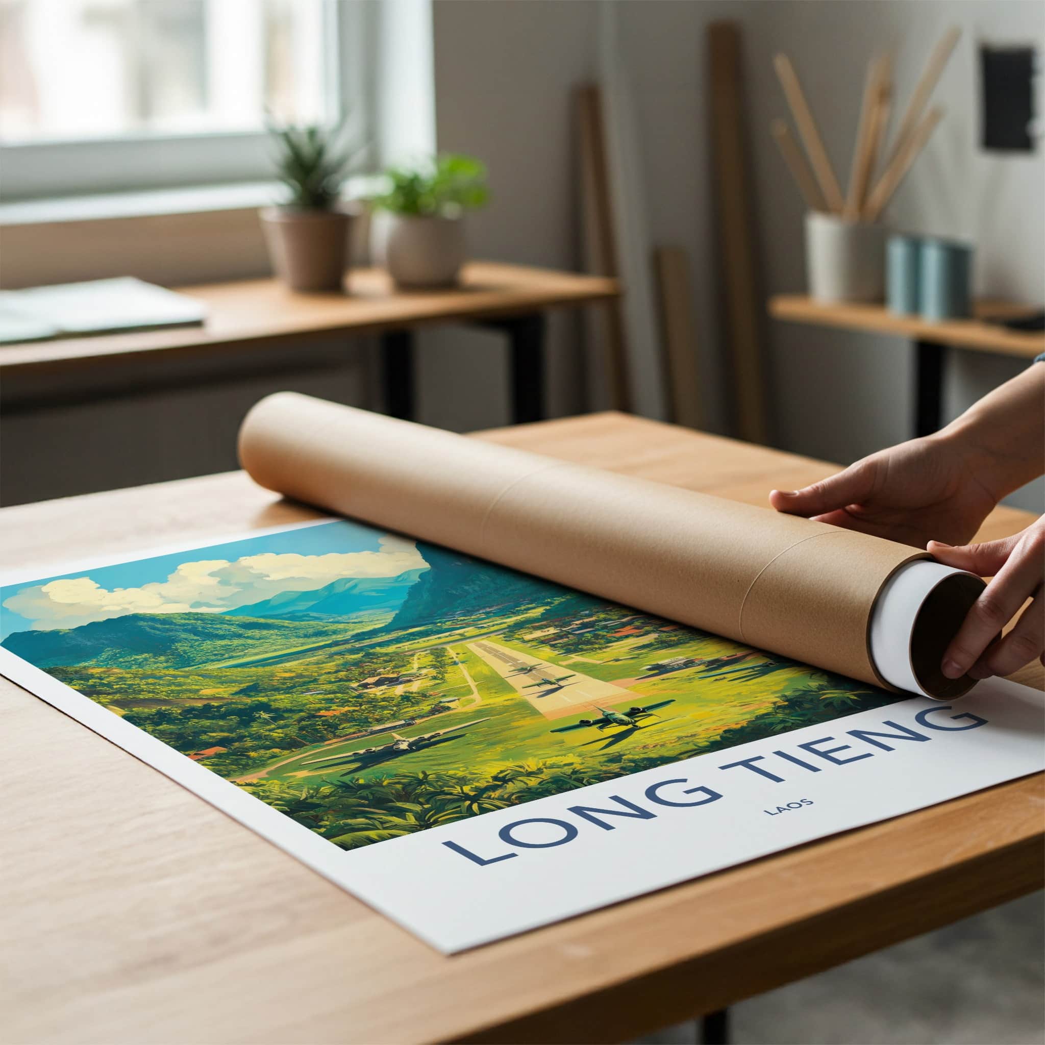 Long Tieng Poster - Laos Travel Art - Mountain Airstrip Planes Home Decor