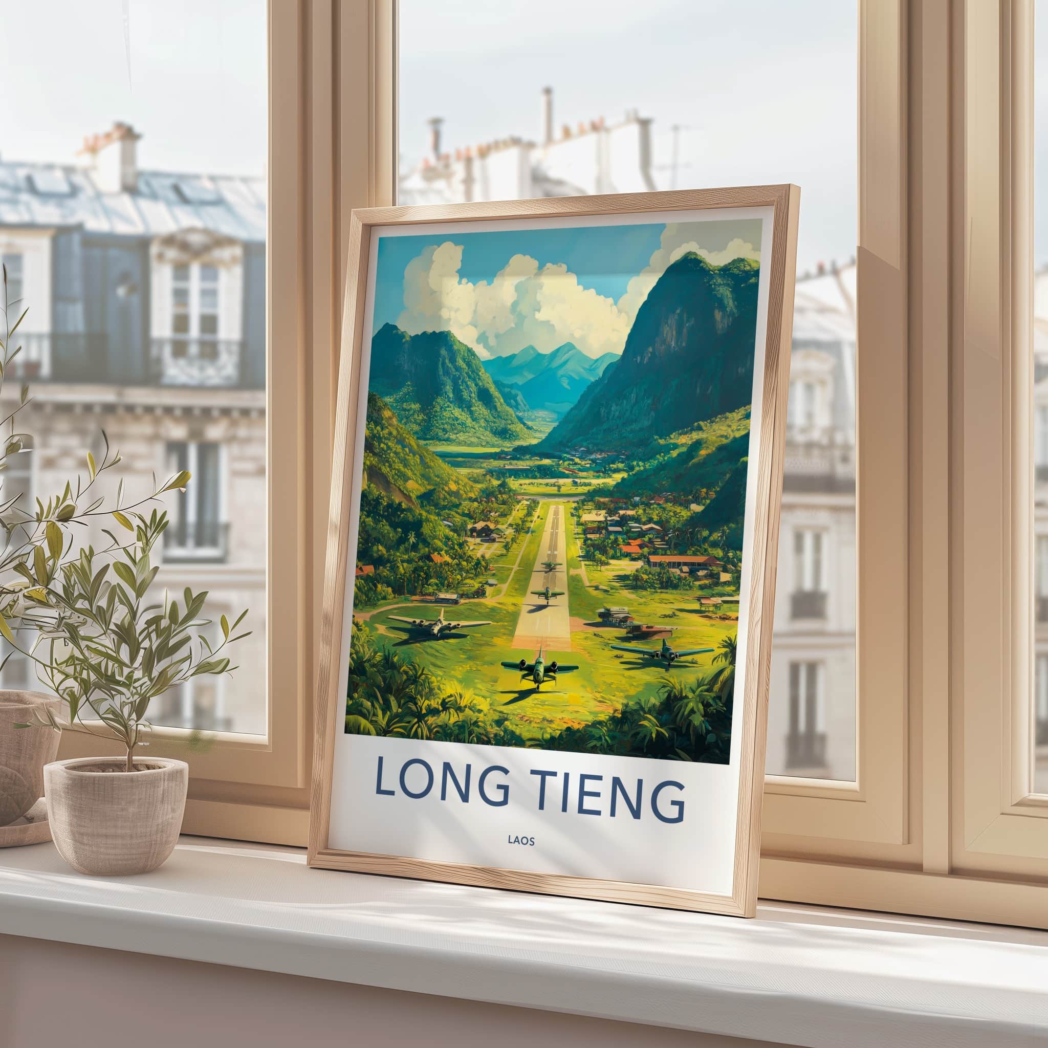 Long Tieng Poster - Laos Travel Art - Mountain Airstrip Planes Home Decor
