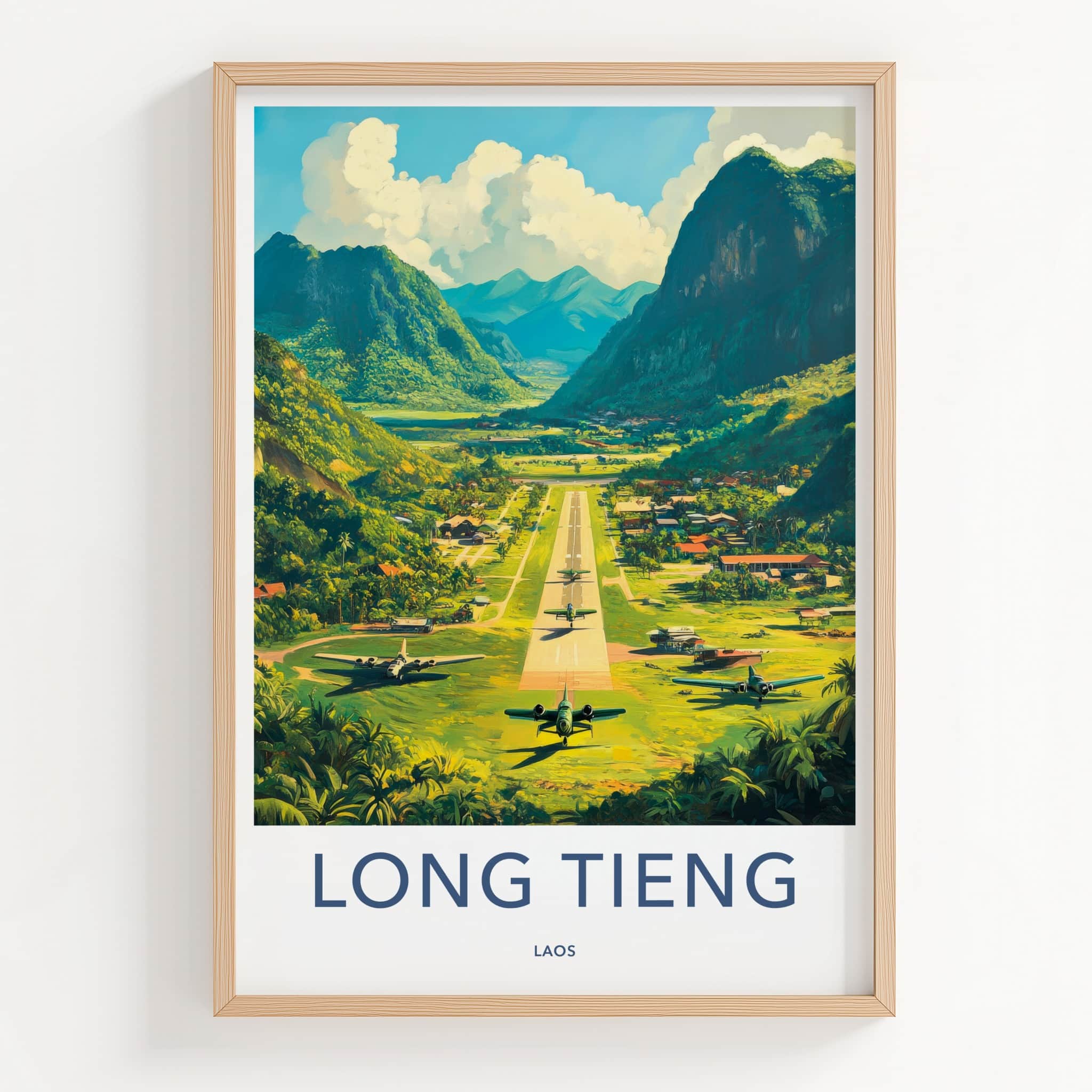 Long Tieng Poster - Laos Travel Art - Mountain Airstrip Planes Home Decor