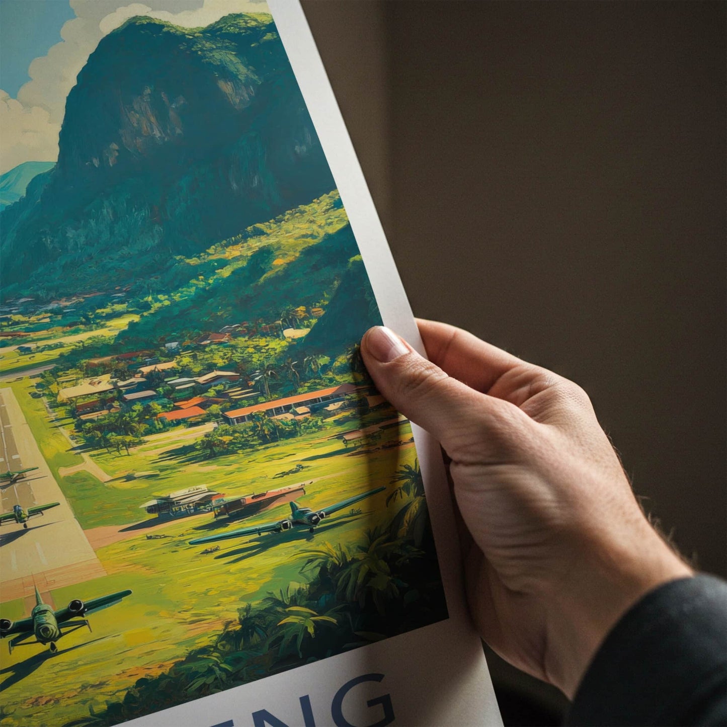 Long Tieng Poster - Laos Travel Art - Mountain Airstrip Planes Home Decor