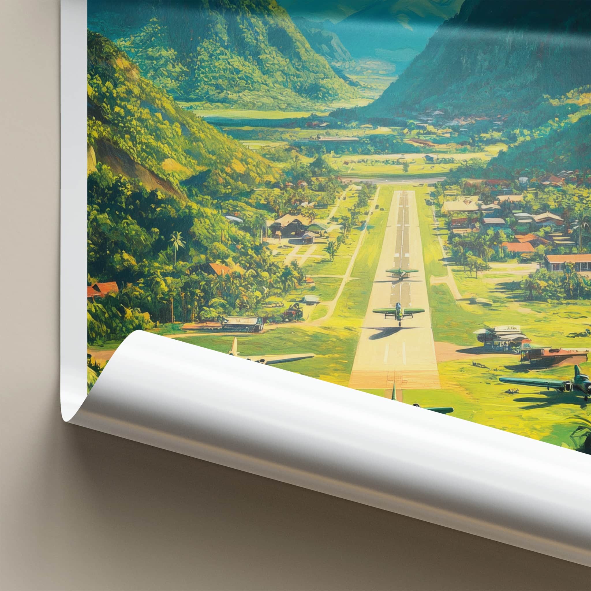 Long Tieng Poster - Laos Travel Art - Mountain Airstrip Planes Home Decor