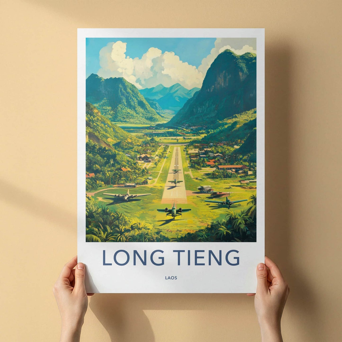 Long Tieng Poster - Laos Travel Art - Mountain Airstrip Planes Home Decor