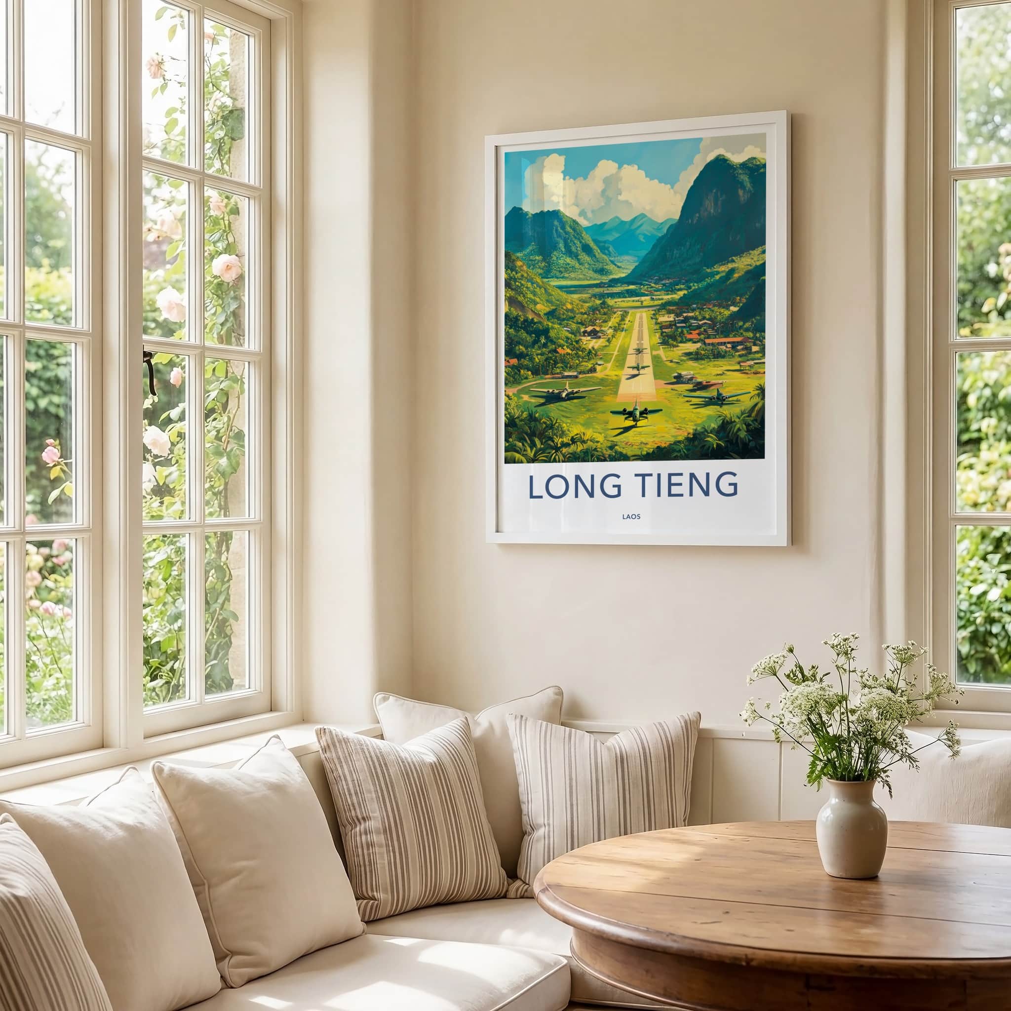 Long Tieng Poster - Laos Travel Art - Mountain Airstrip Planes Home Decor