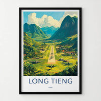 Long Tieng Poster - Laos Travel Art - Mountain Airstrip Planes Home Decor