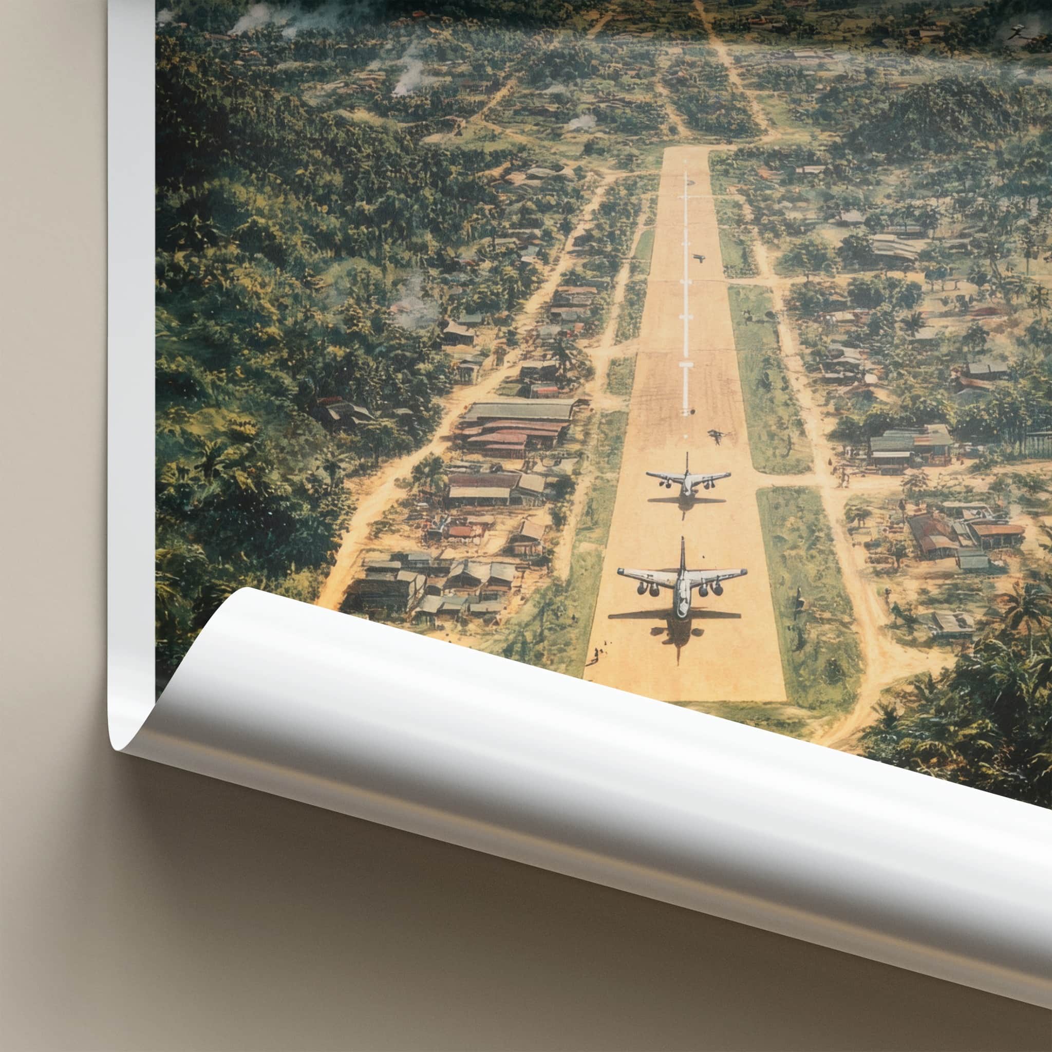 Long Tieng Poster - Laos Travel Art - Mountain Runway Village Home Decor