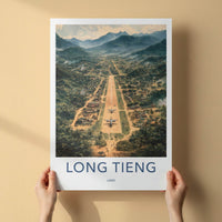 Long Tieng Poster - Laos Travel Art - Mountain Runway Village Home Decor