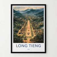 Long Tieng Poster - Laos Travel Art - Mountain Runway Village Home Decor