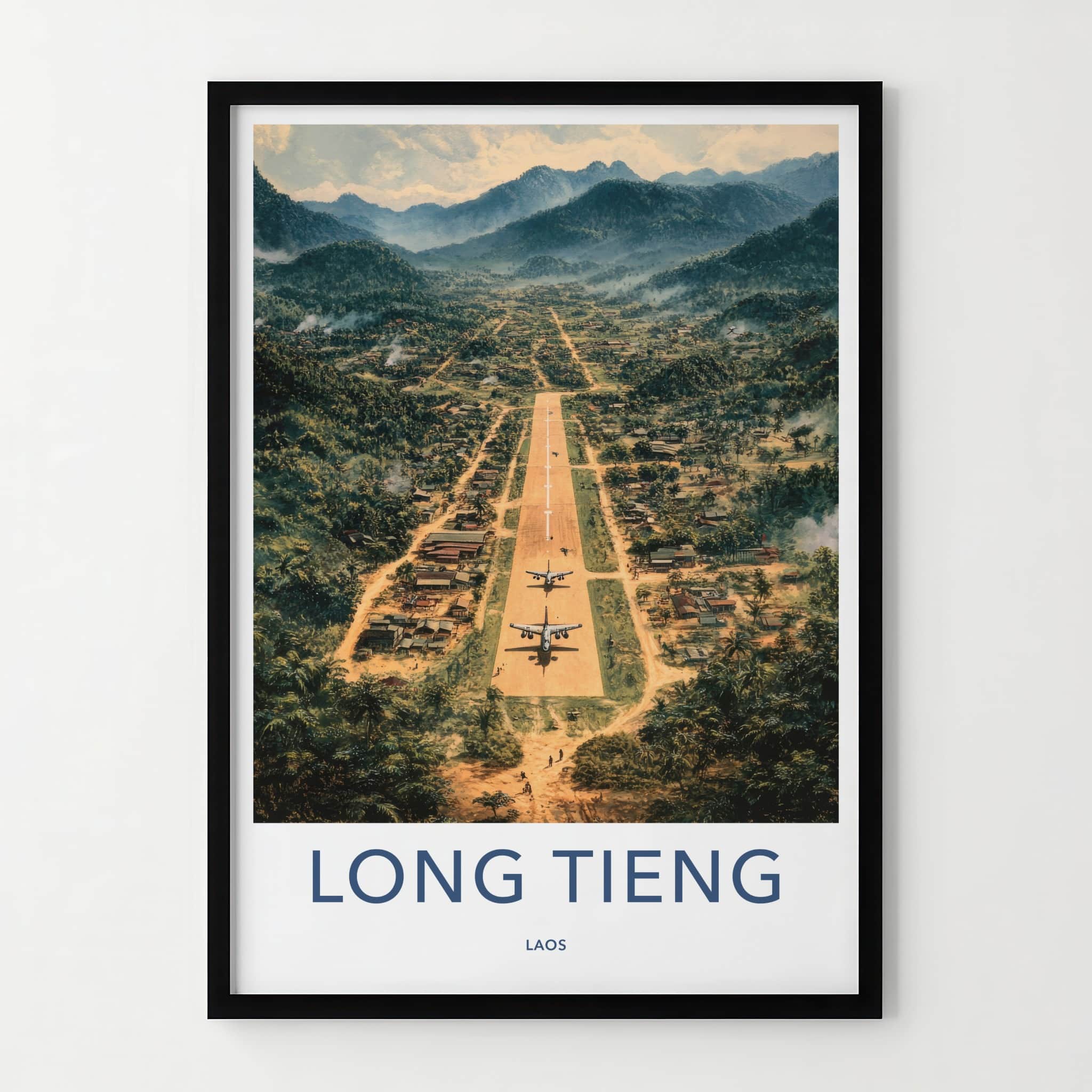 Long Tieng Poster - Laos Travel Art - Mountain Runway Village Home Decor