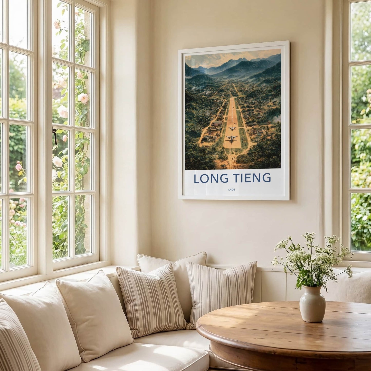 Long Tieng Poster - Laos Travel Art - Mountain Runway Village Home Decor