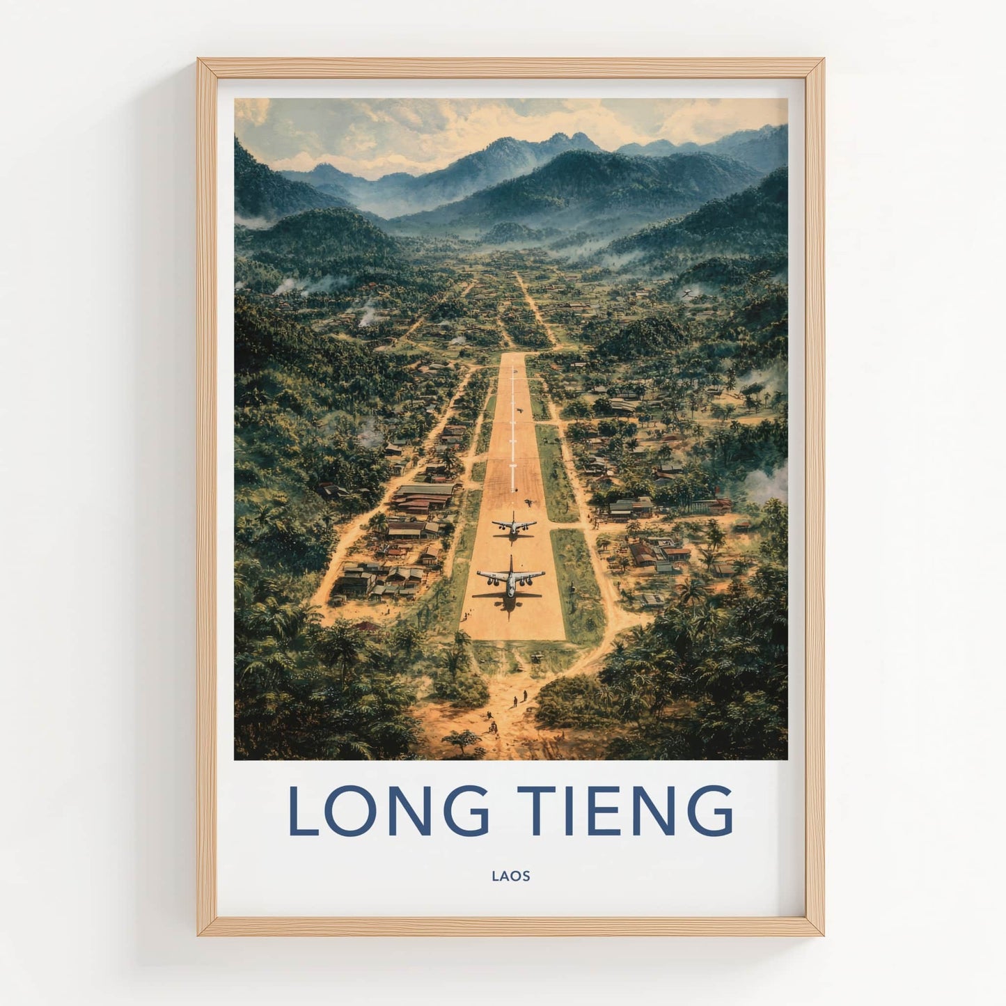 Long Tieng Poster - Laos Travel Art - Mountain Runway Village Home Decor