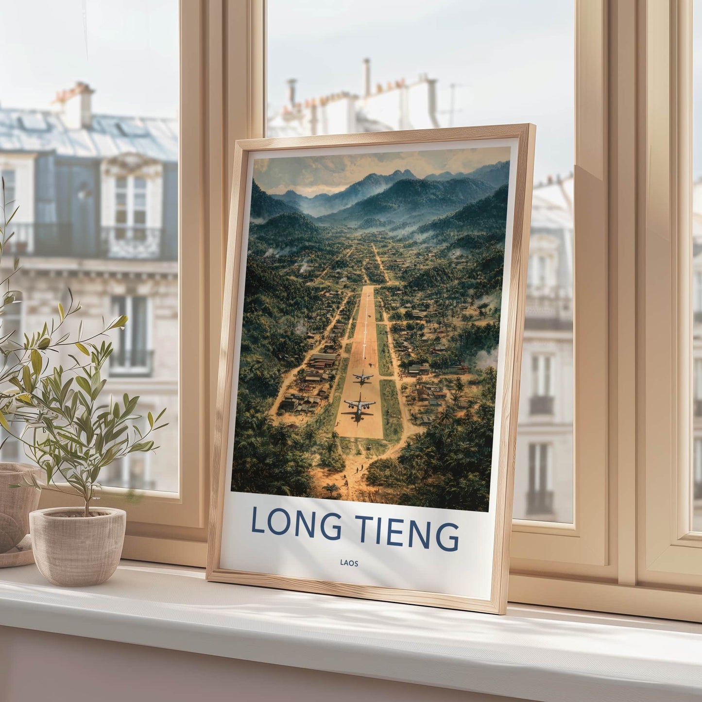 Long Tieng Poster - Laos Travel Art - Mountain Runway Village Home Decor