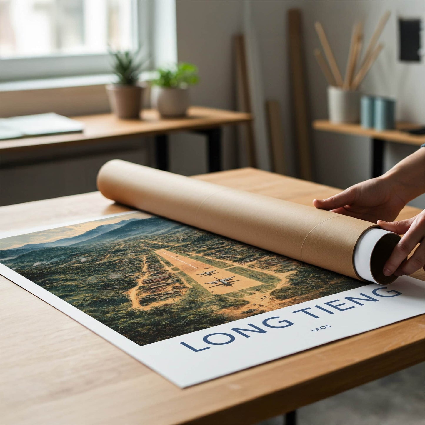 Long Tieng Poster - Laos Travel Art - Mountain Runway Village Home Decor