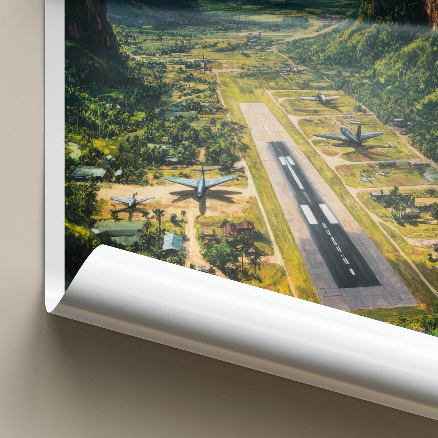 Long Tieng Poster - Laos Travel Art - Mountain Valley Airstrip Home Decor
