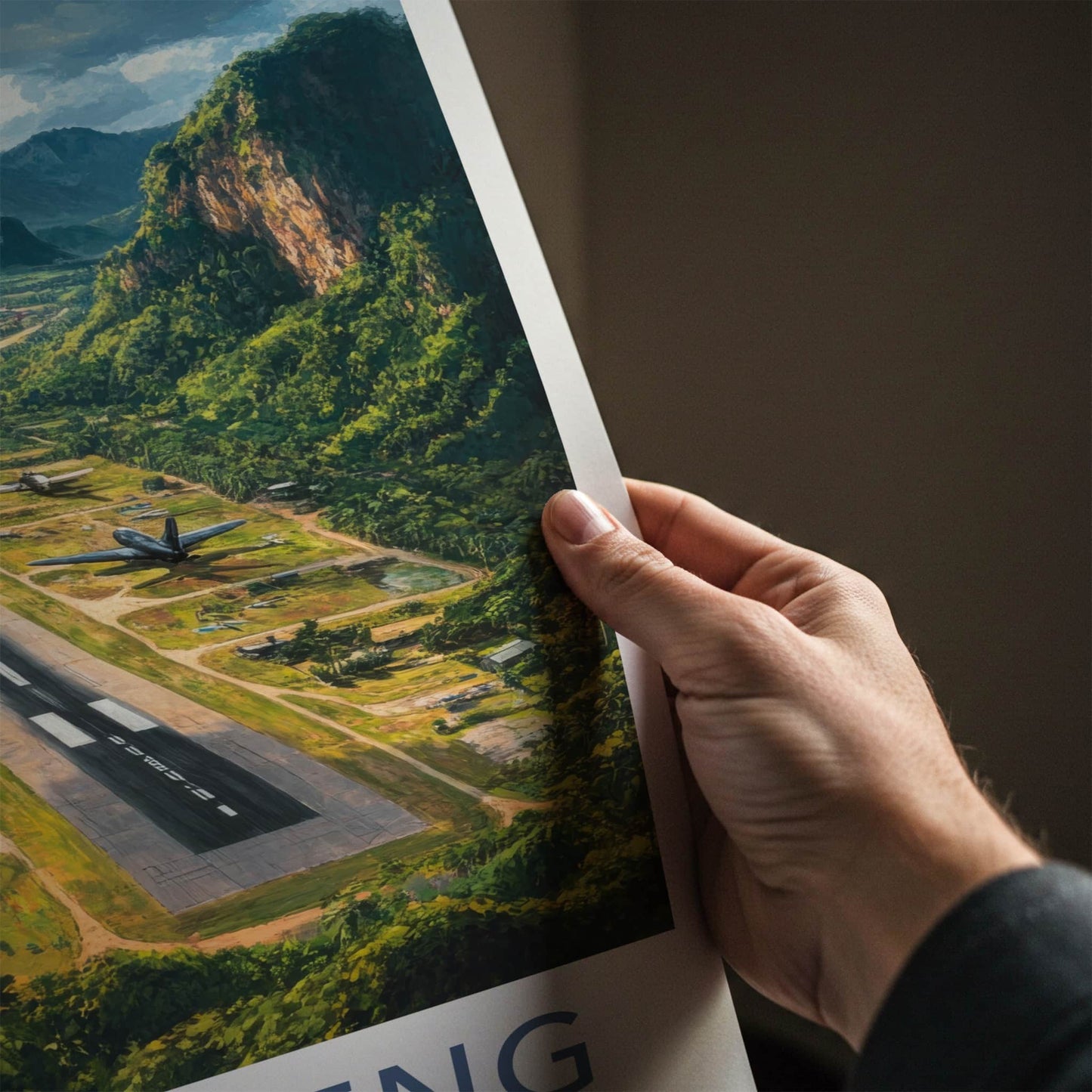 Long Tieng Poster - Laos Travel Art - Mountain Valley Airstrip Home Decor