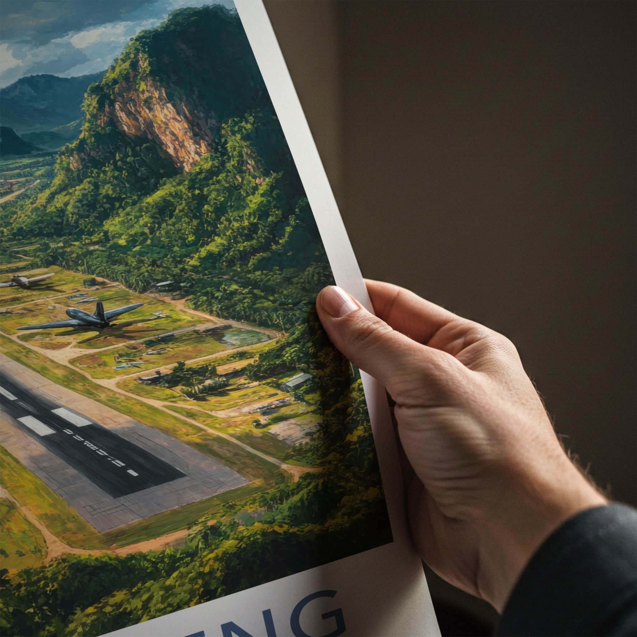 Long Tieng Poster - Laos Travel Art - Mountain Valley Airstrip Home Decor