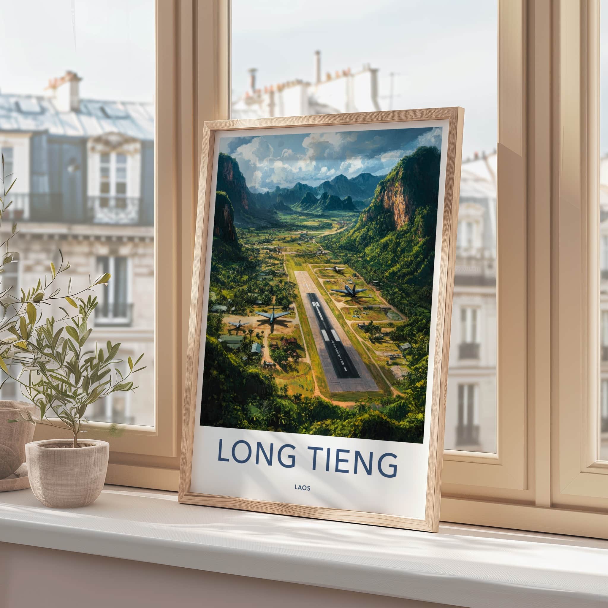 Long Tieng Poster - Laos Travel Art - Mountain Valley Airstrip Home Decor