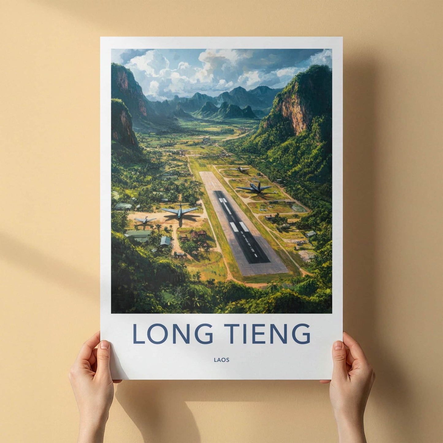 Long Tieng Poster - Laos Travel Art - Mountain Valley Airstrip Home Decor