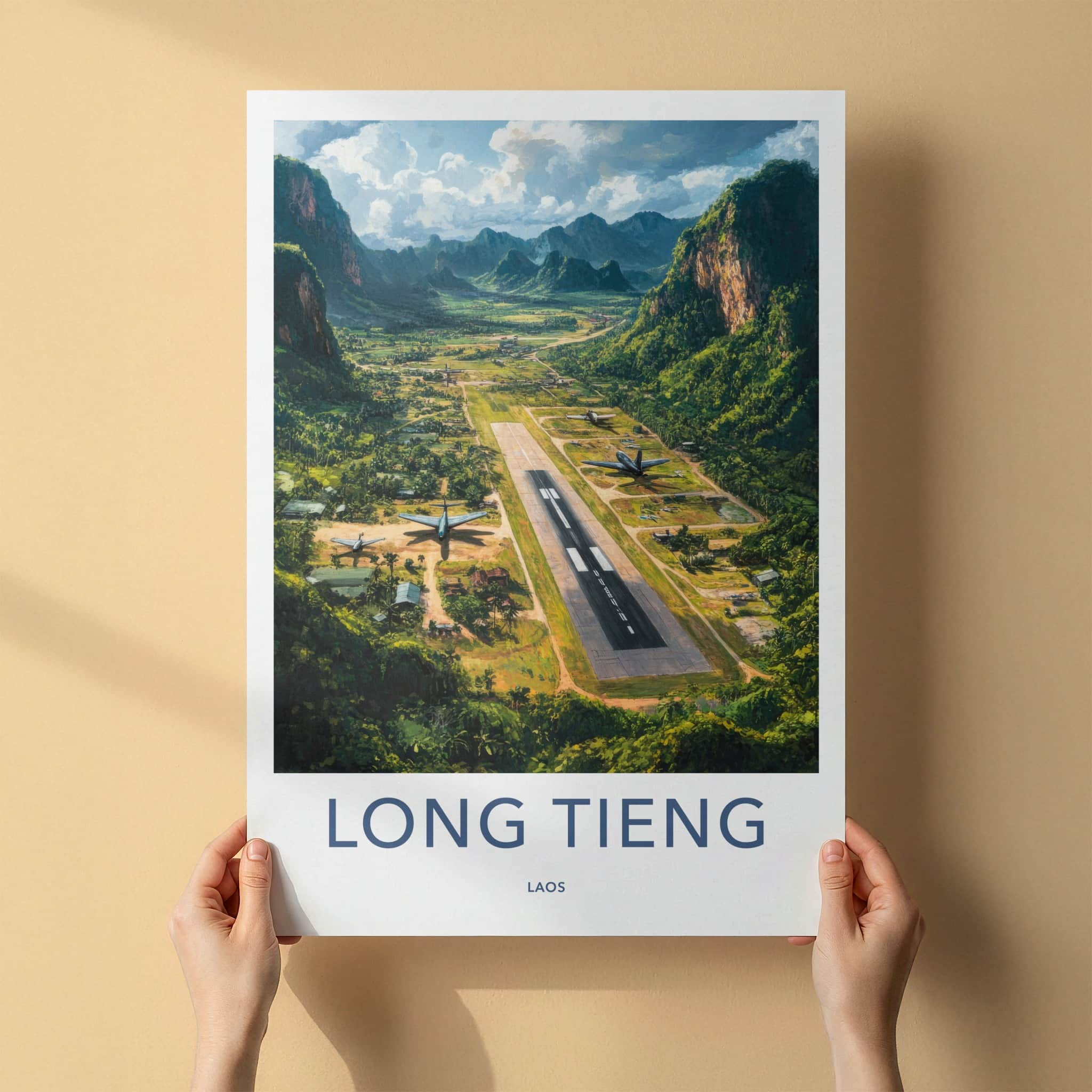 Long Tieng Poster - Laos Travel Art - Mountain Valley Airstrip Home Decor