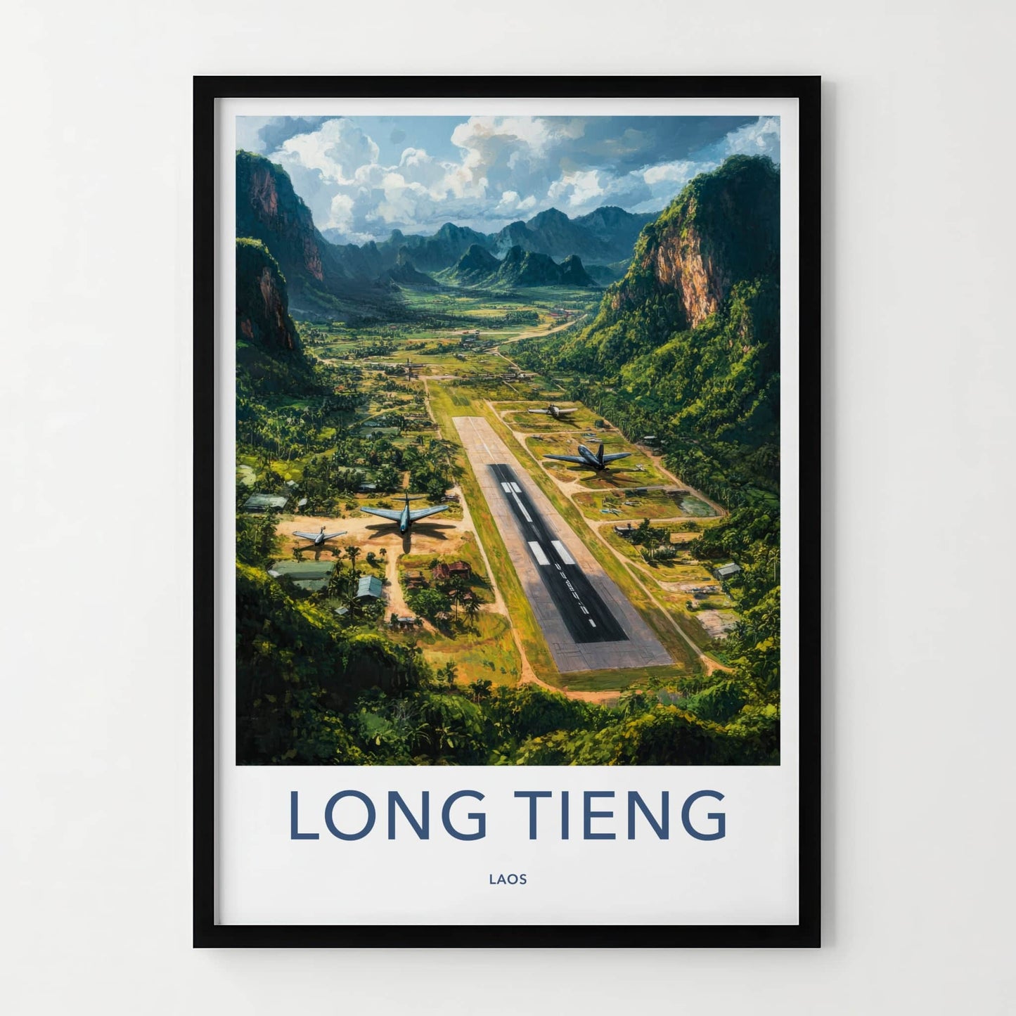 Long Tieng Poster - Laos Travel Art - Mountain Valley Airstrip Home Decor