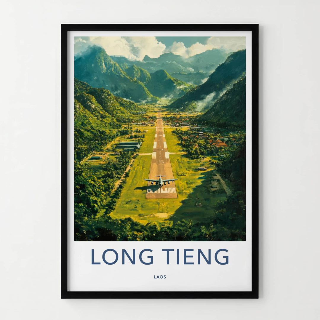 Long Tieng Poster - Laos Travel Art - Mountain Valley Runway Home Decor