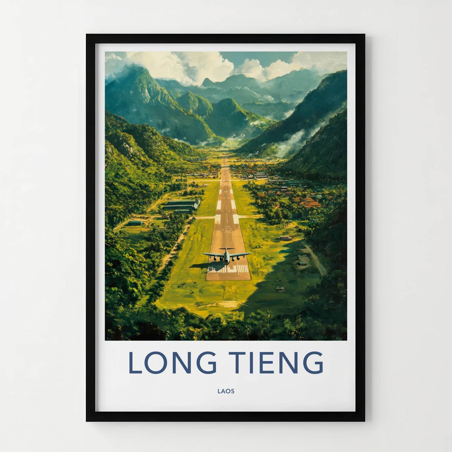 Long Tieng Poster - Laos Travel Art - Mountain Valley Runway Home Decor