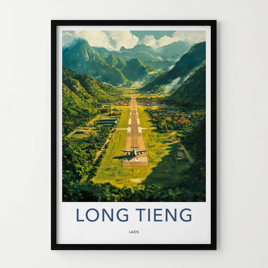 Long Tieng Poster - Laos Travel Art - Mountain Valley Runway Home Decor