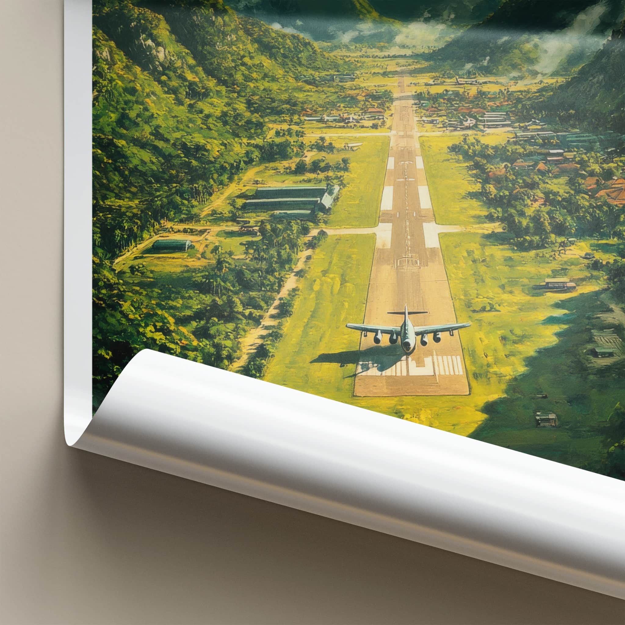 Long Tieng Poster - Laos Travel Art - Mountain Valley Runway Home Decor