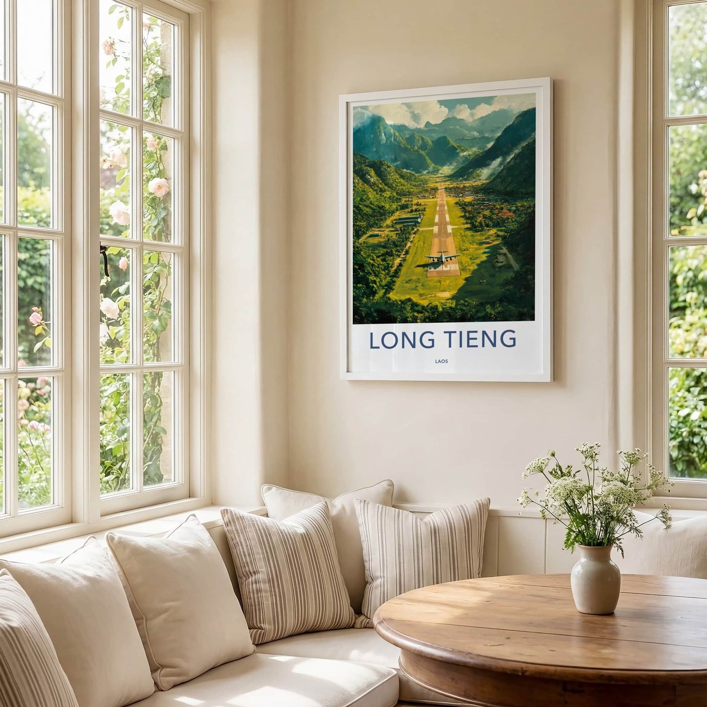 Long Tieng Poster - Laos Travel Art - Mountain Valley Runway Home Decor