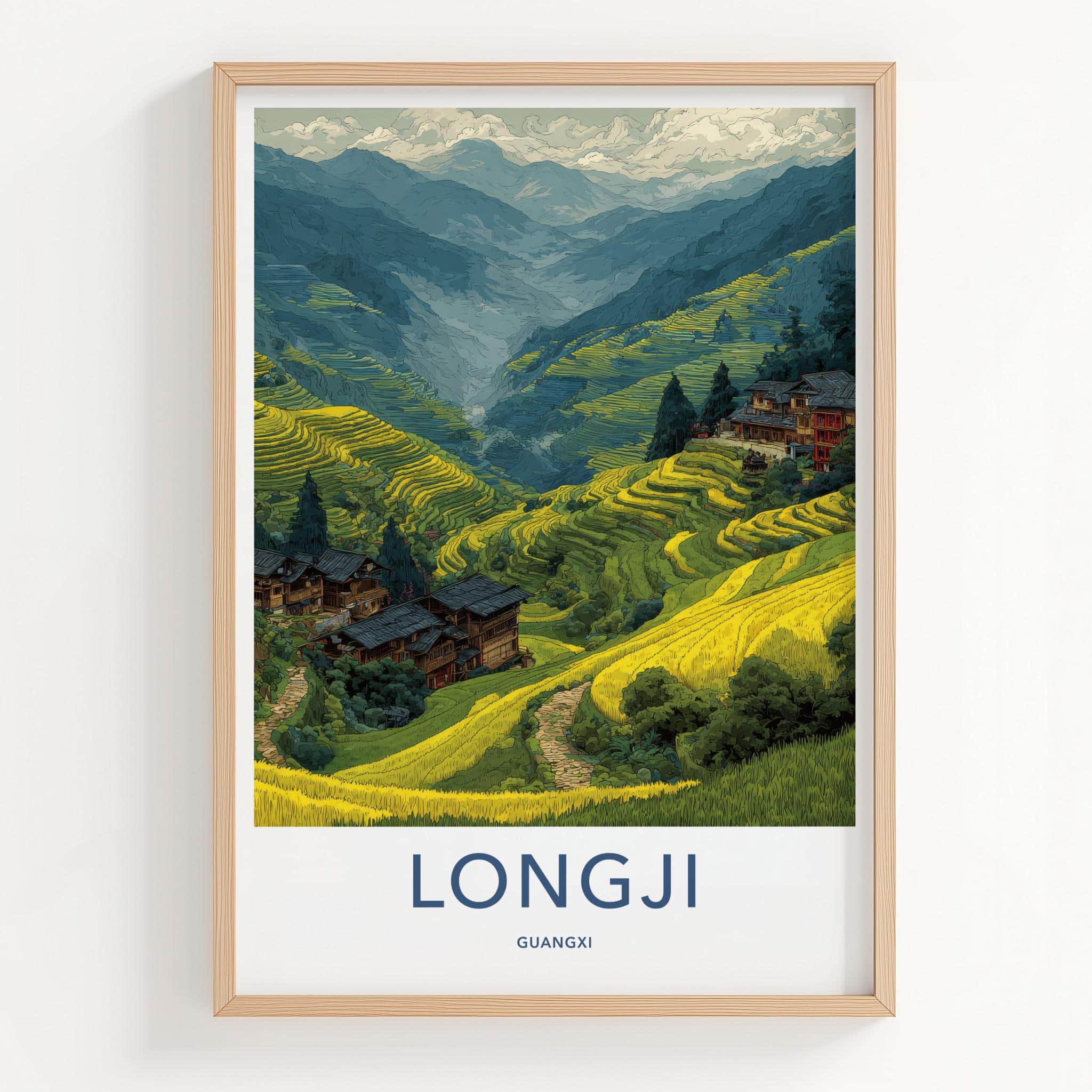 Longji Poster - China Travel Art - Mountain Village View Home Decor
