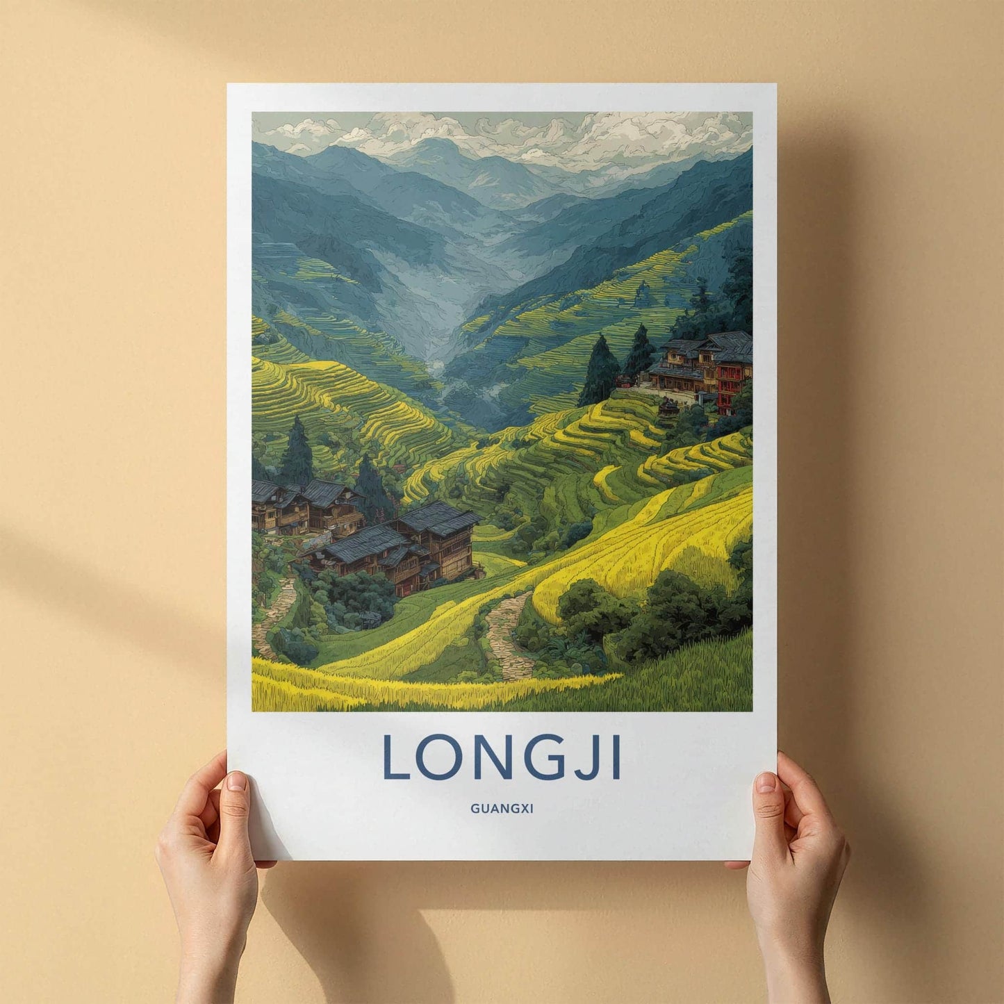 Longji Poster - China Travel Art - Mountain Village View Home Decor