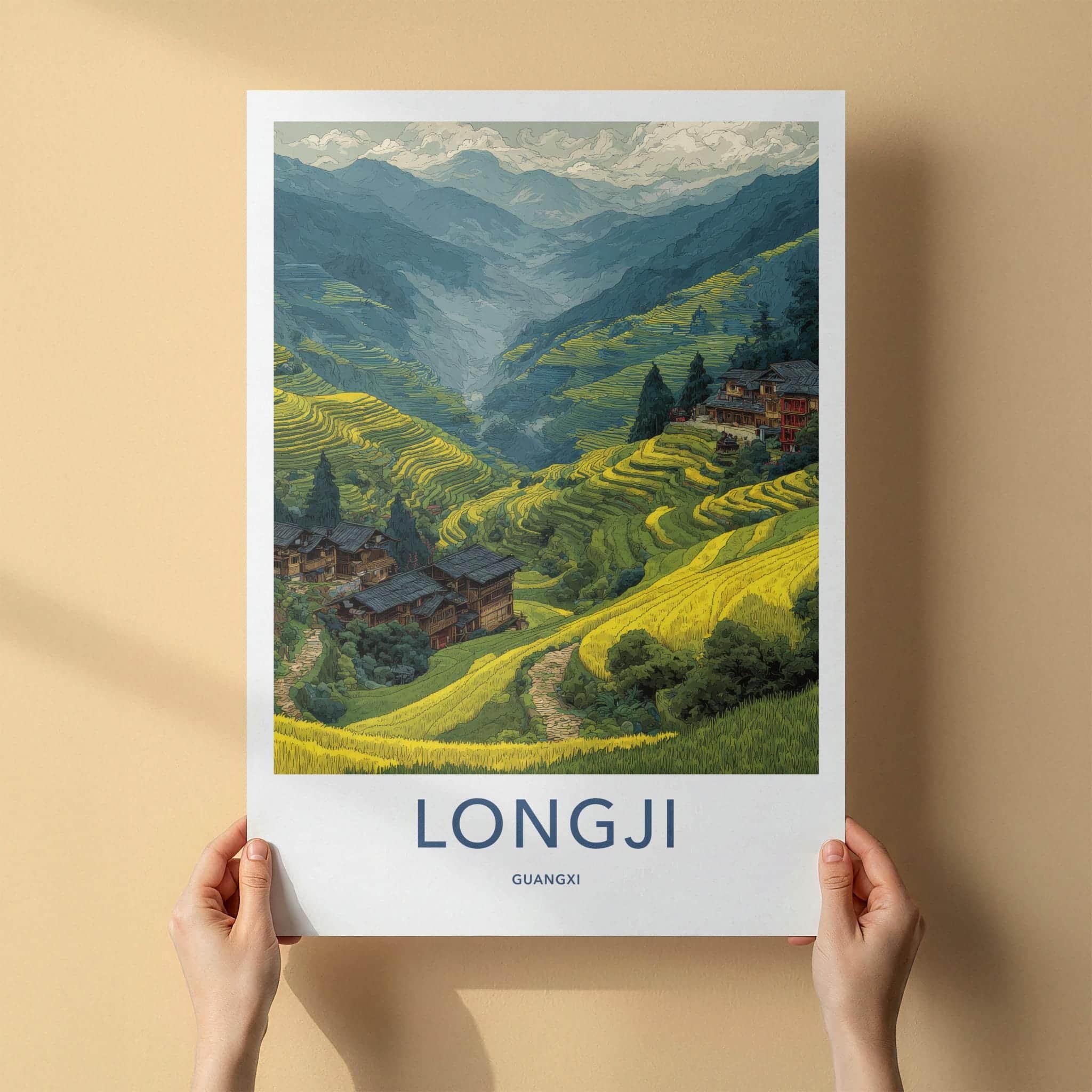 Longji Poster - China Travel Art - Mountain Village View Home Decor