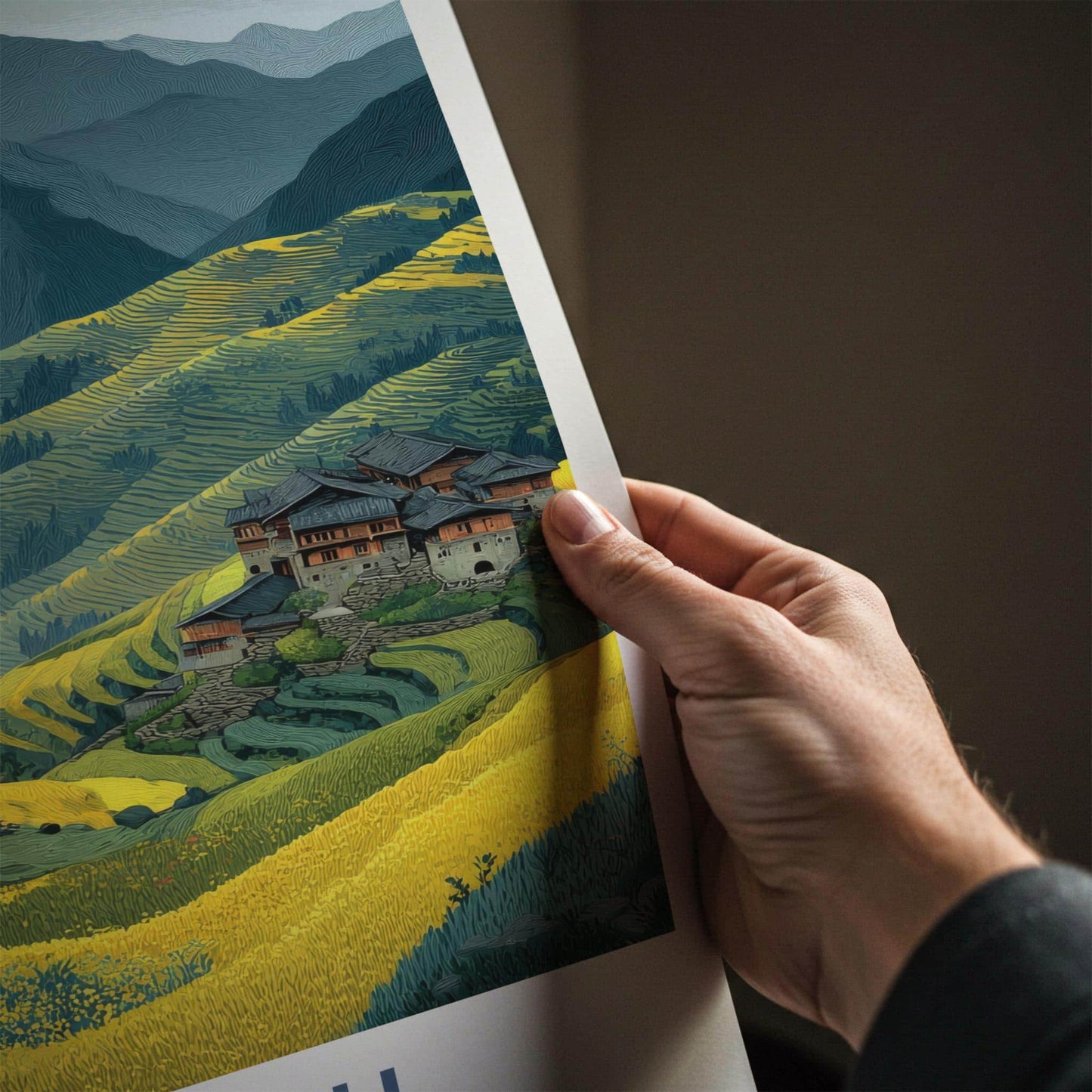 LONGJI Poster - China Travel Art - Terraced Fields Village Home Decor