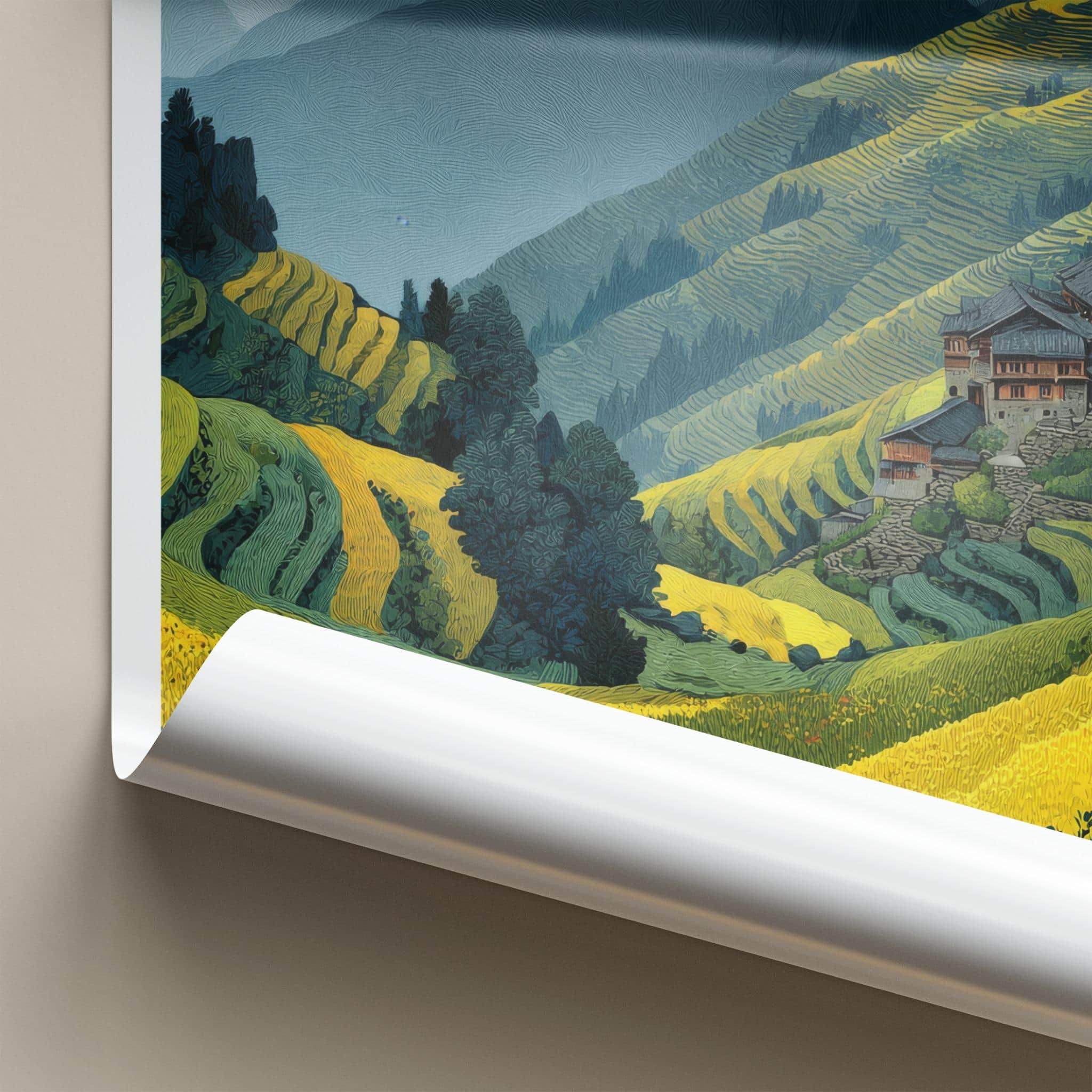 LONGJI Poster - China Travel Art - Terraced Fields Village Home Decor