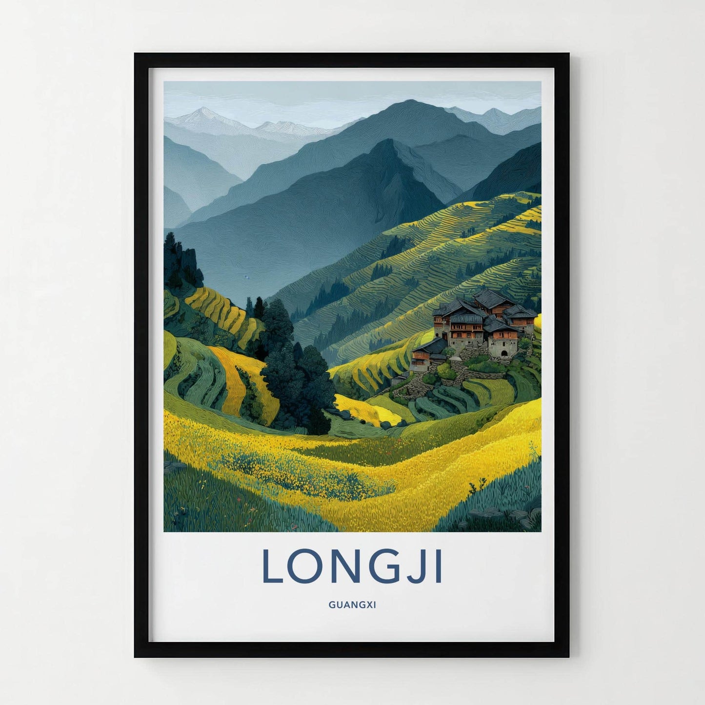LONGJI Poster - China Travel Art - Terraced Fields Village Home Decor