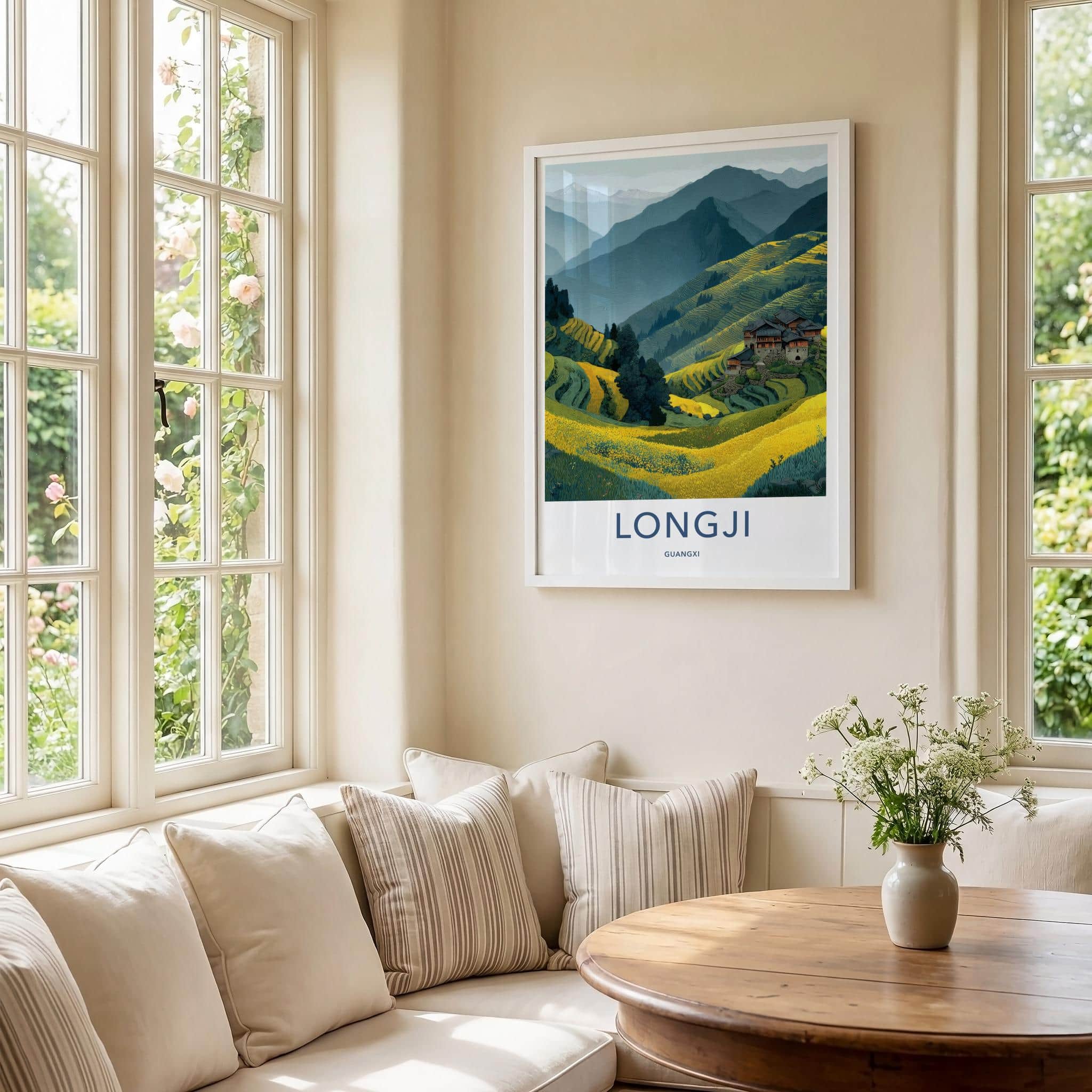LONGJI Poster - China Travel Art - Terraced Fields Village Home Decor