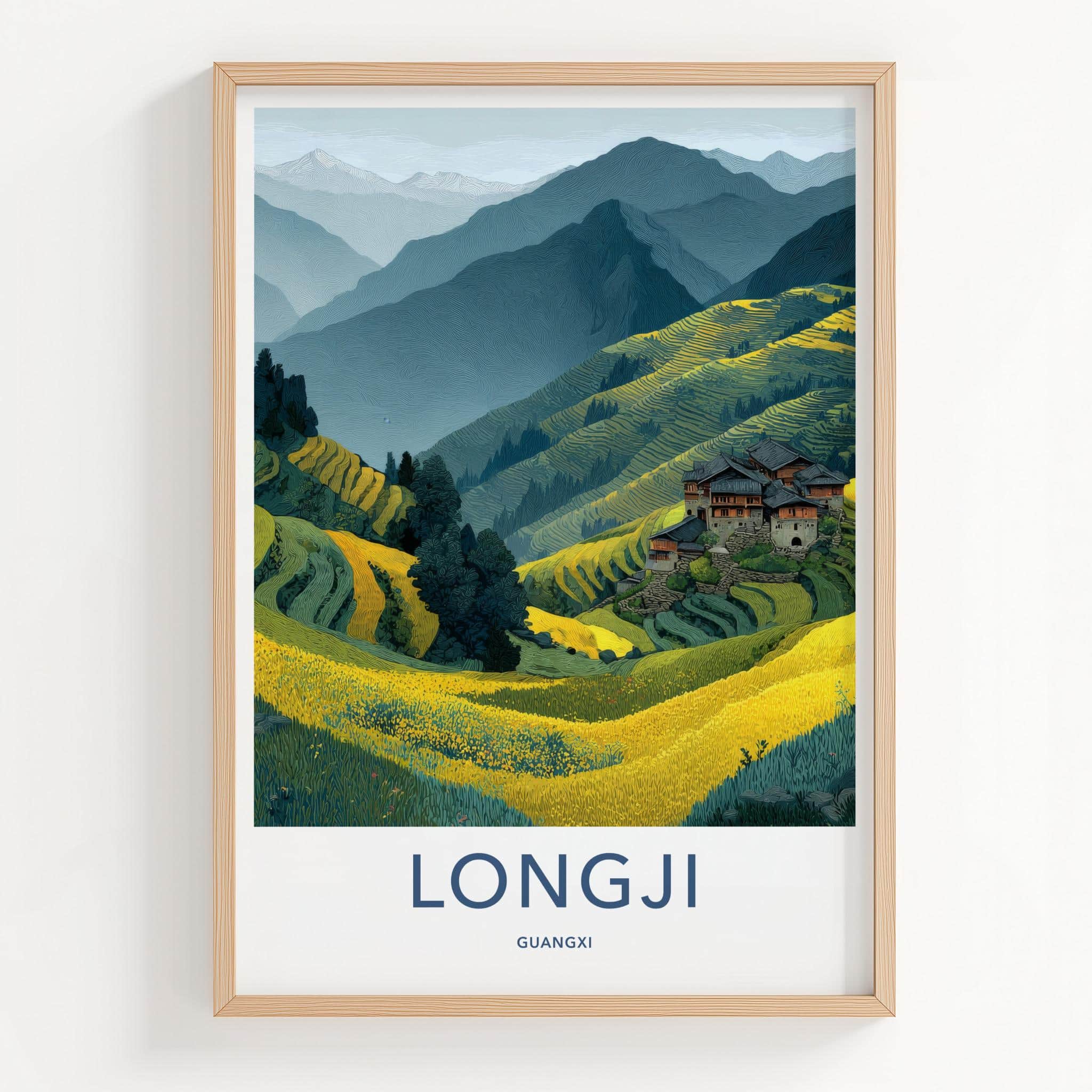 LONGJI Poster - China Travel Art - Terraced Fields Village Home Decor