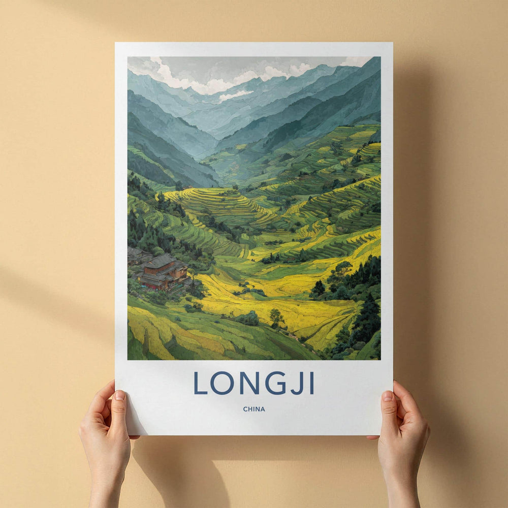Longji Poster - China Travel Print - Lush Rice Terraces Framed Decor