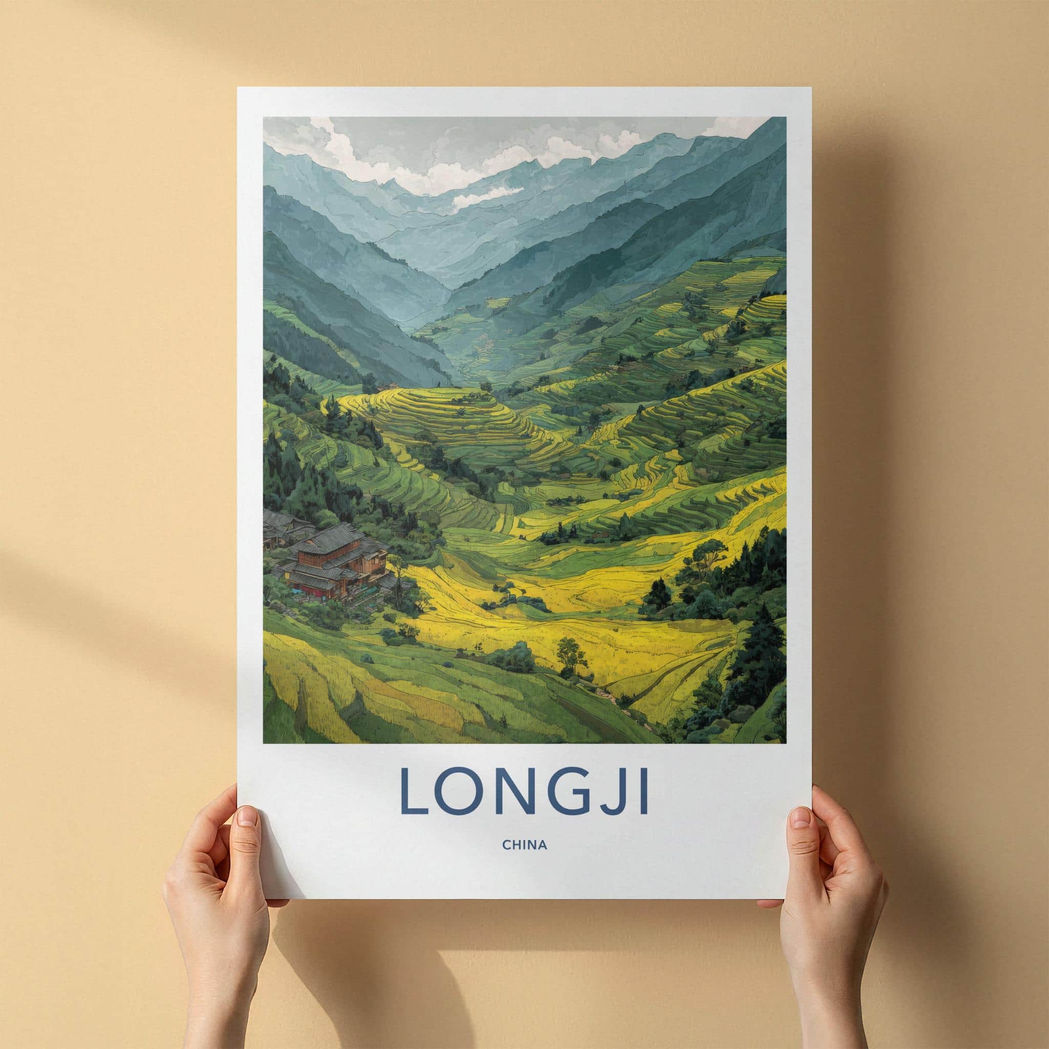 Longji Poster - China Travel Print - Lush Rice Terraces Framed Decor
