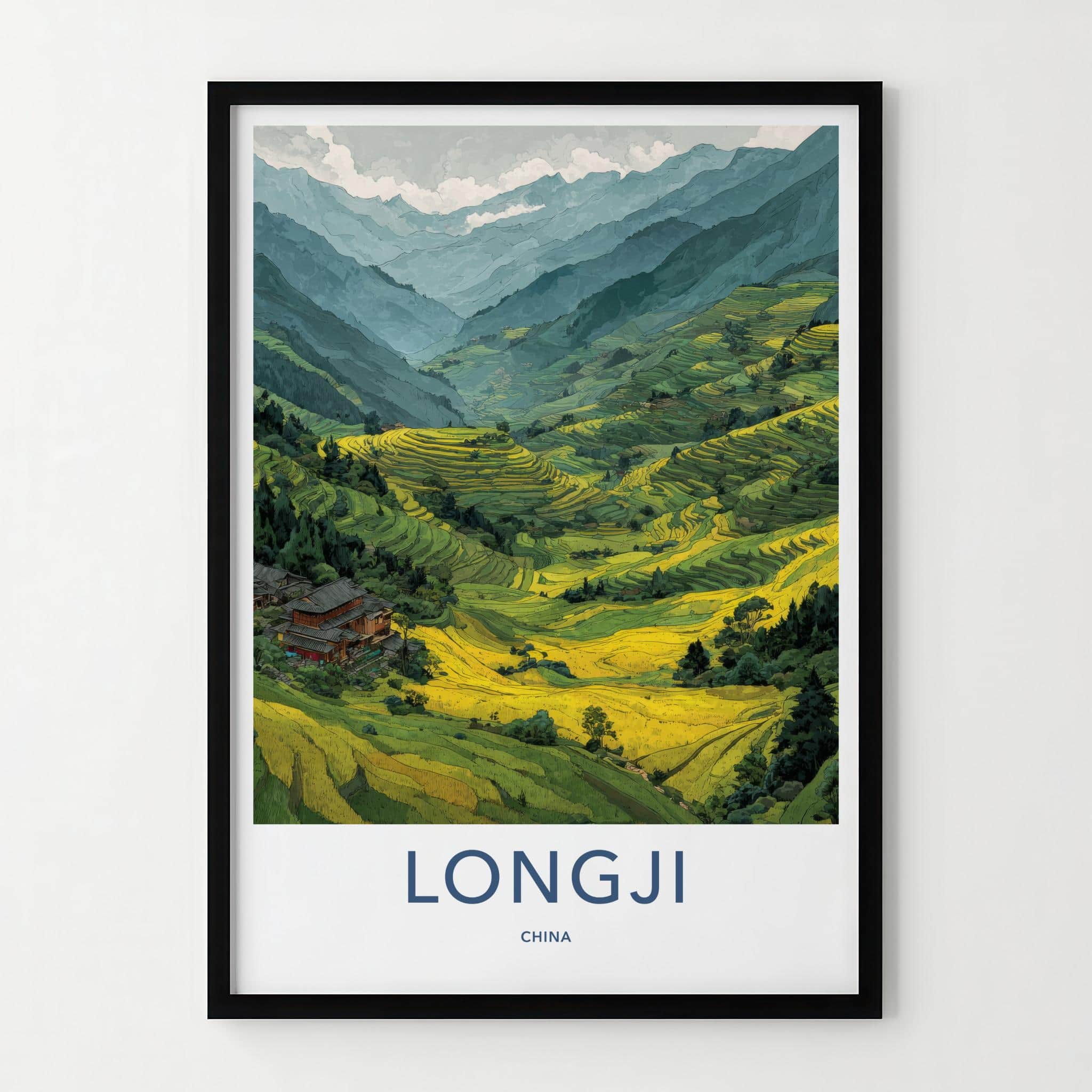Longji Poster - China Travel Print - Lush Rice Terraces Framed Decor
