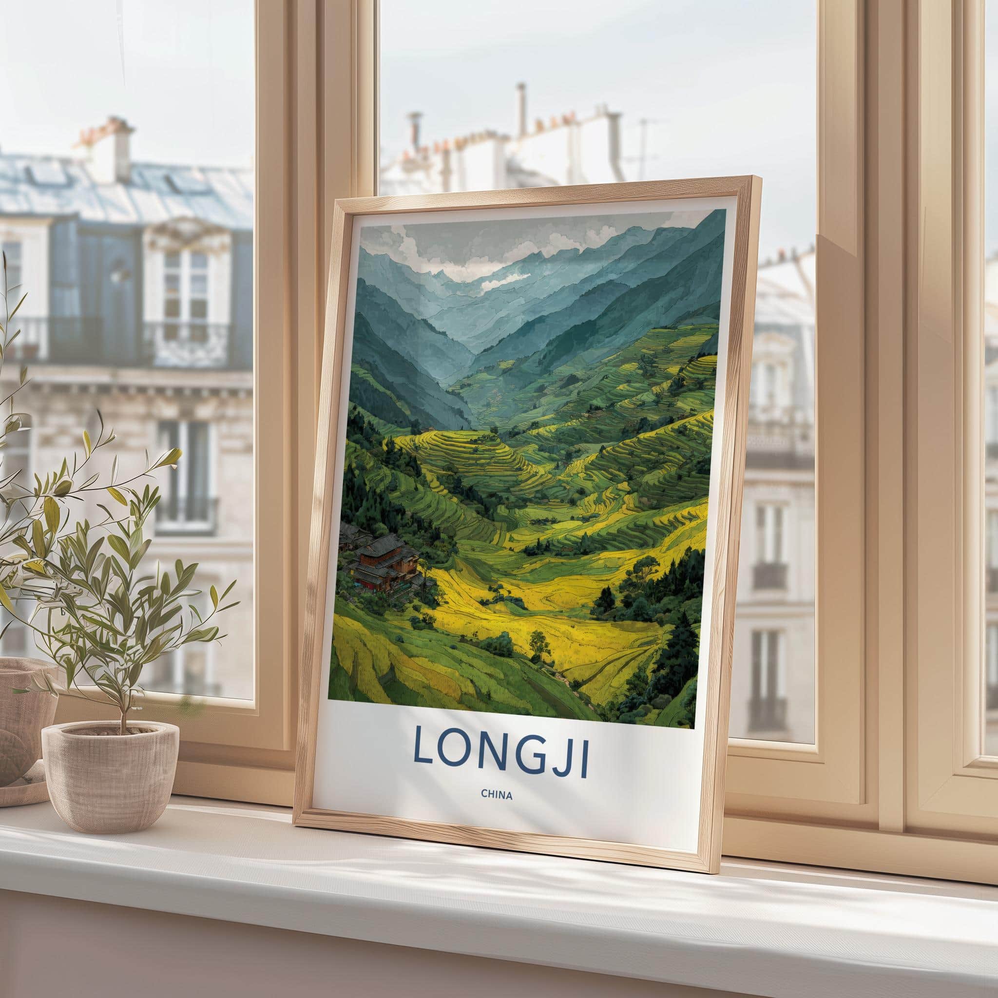 Longji Poster - China Travel Print - Lush Rice Terraces Framed Decor