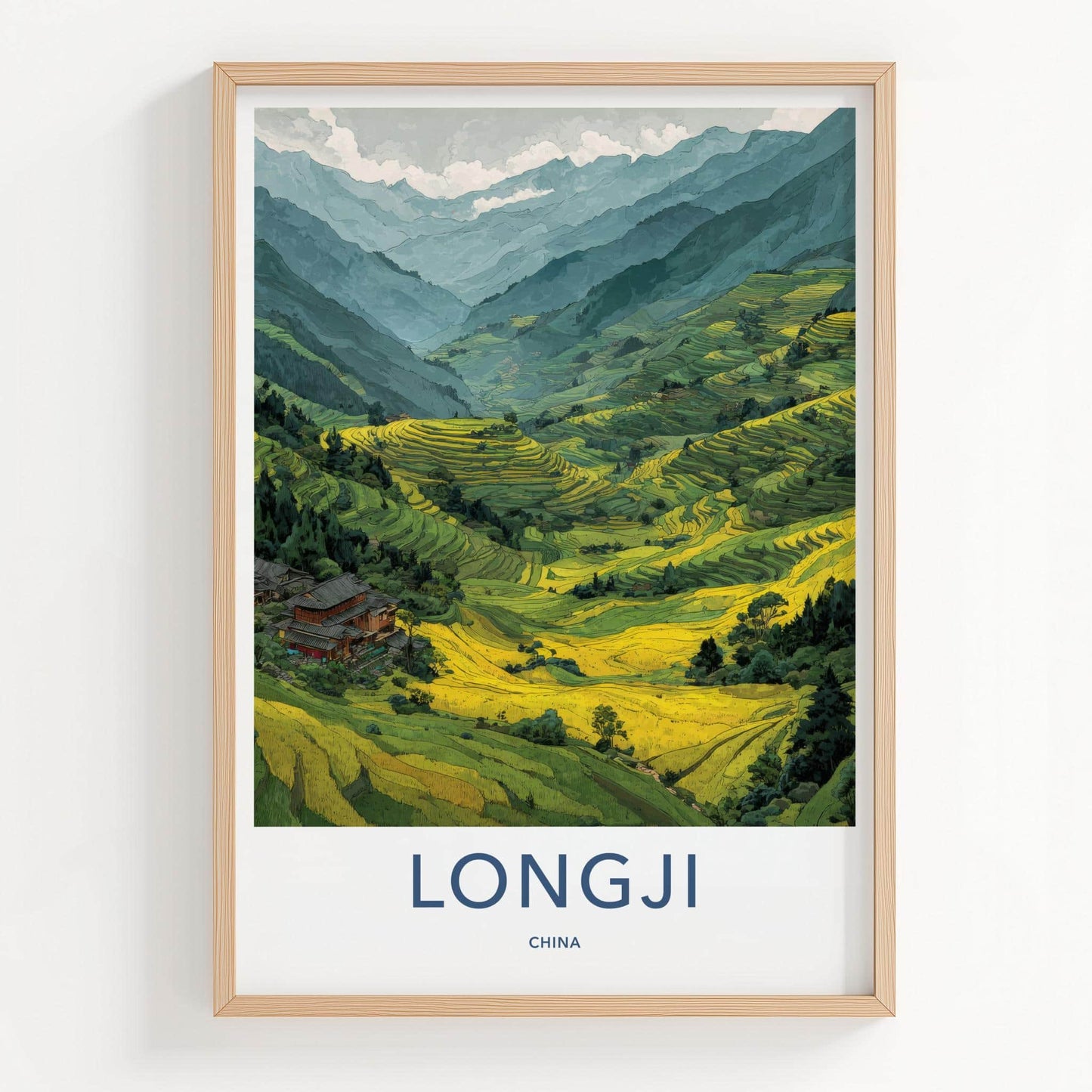Longji Poster - China Travel Print - Lush Rice Terraces Framed Decor