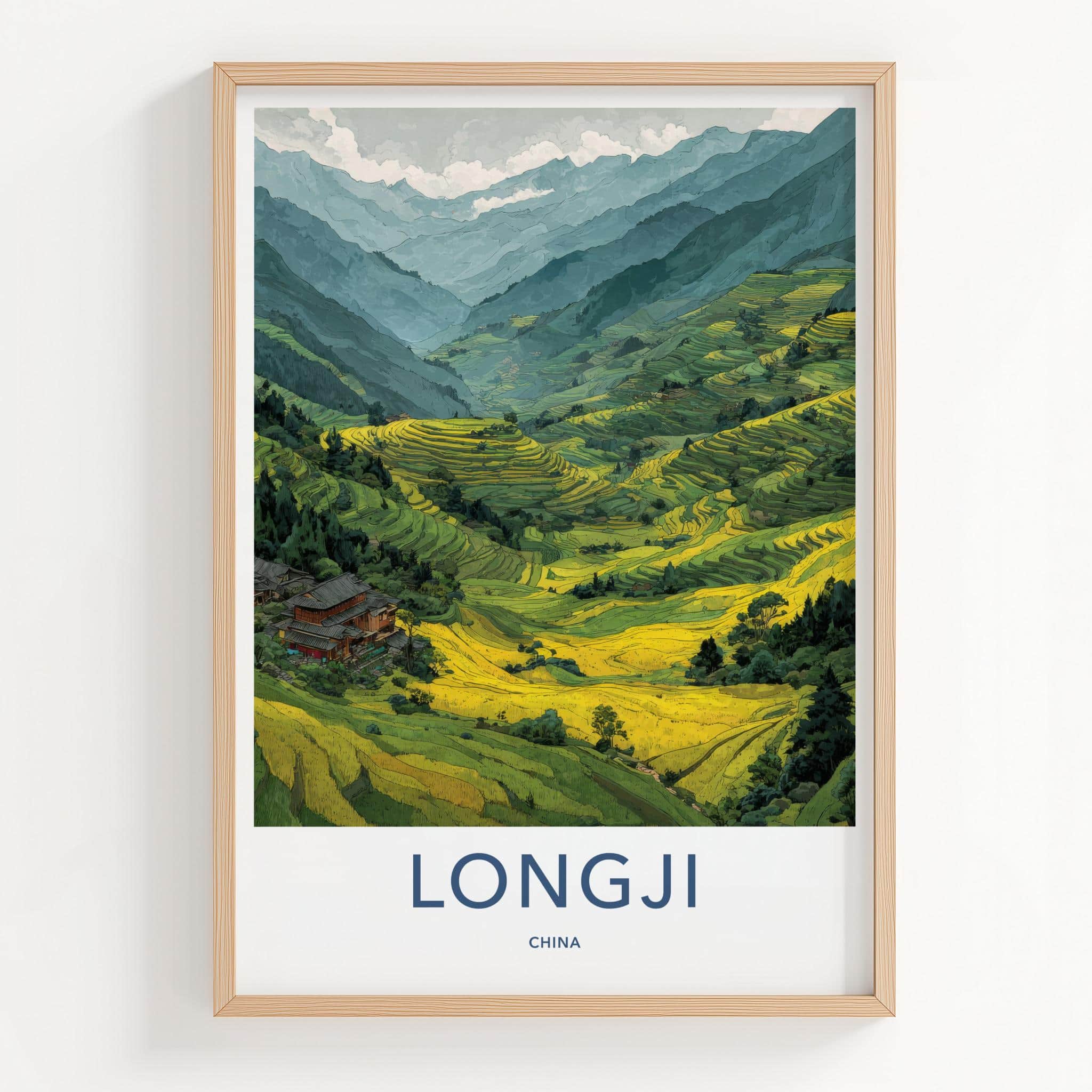 Longji Poster - China Travel Print - Lush Rice Terraces Framed Decor