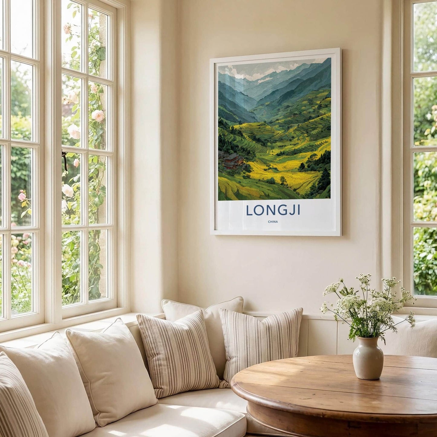 Longji Poster - China Travel Print - Lush Rice Terraces Framed Decor