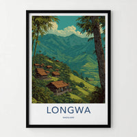 Longwa Poster - India Travel Art - Nagaland Village Huts Home Decor